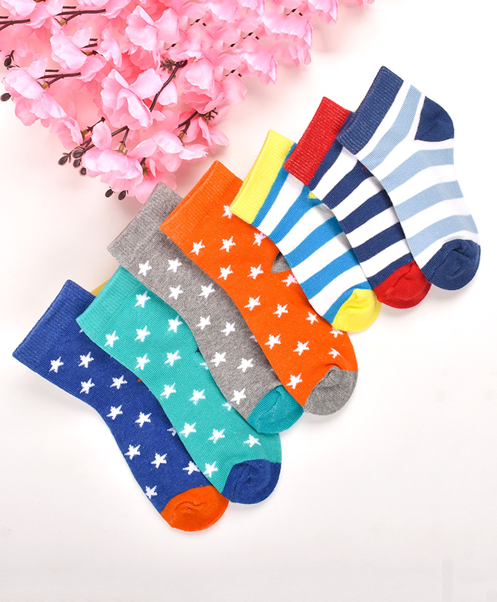 Footprints  Pack Of 7  Organic Cotton Star & Striped Socks - White & Grey-image-39