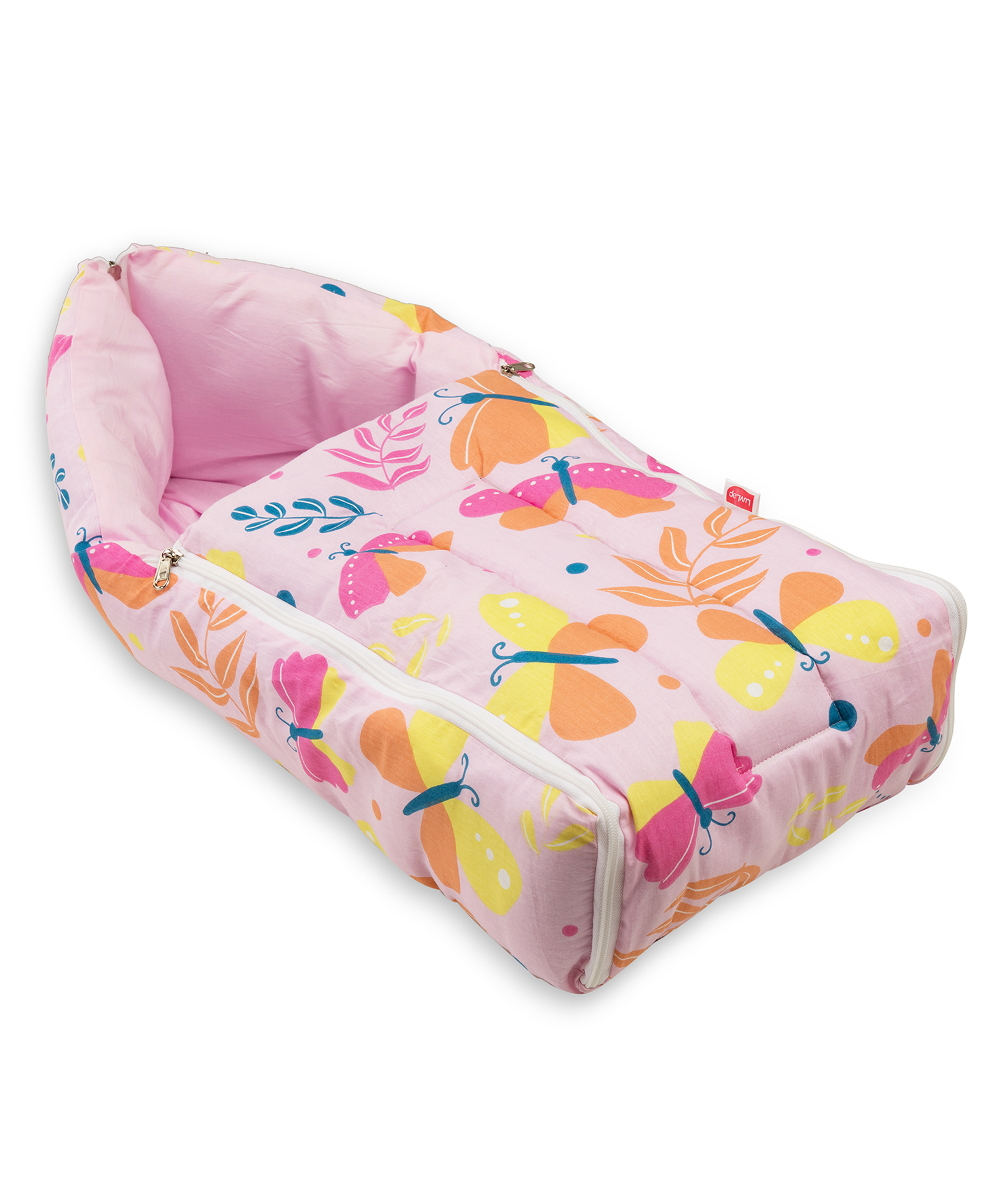 LuvLap 3 in 1 Baby Bed Sleeping Bag & Carry Nest Butterfly Print - Pink-picture-36