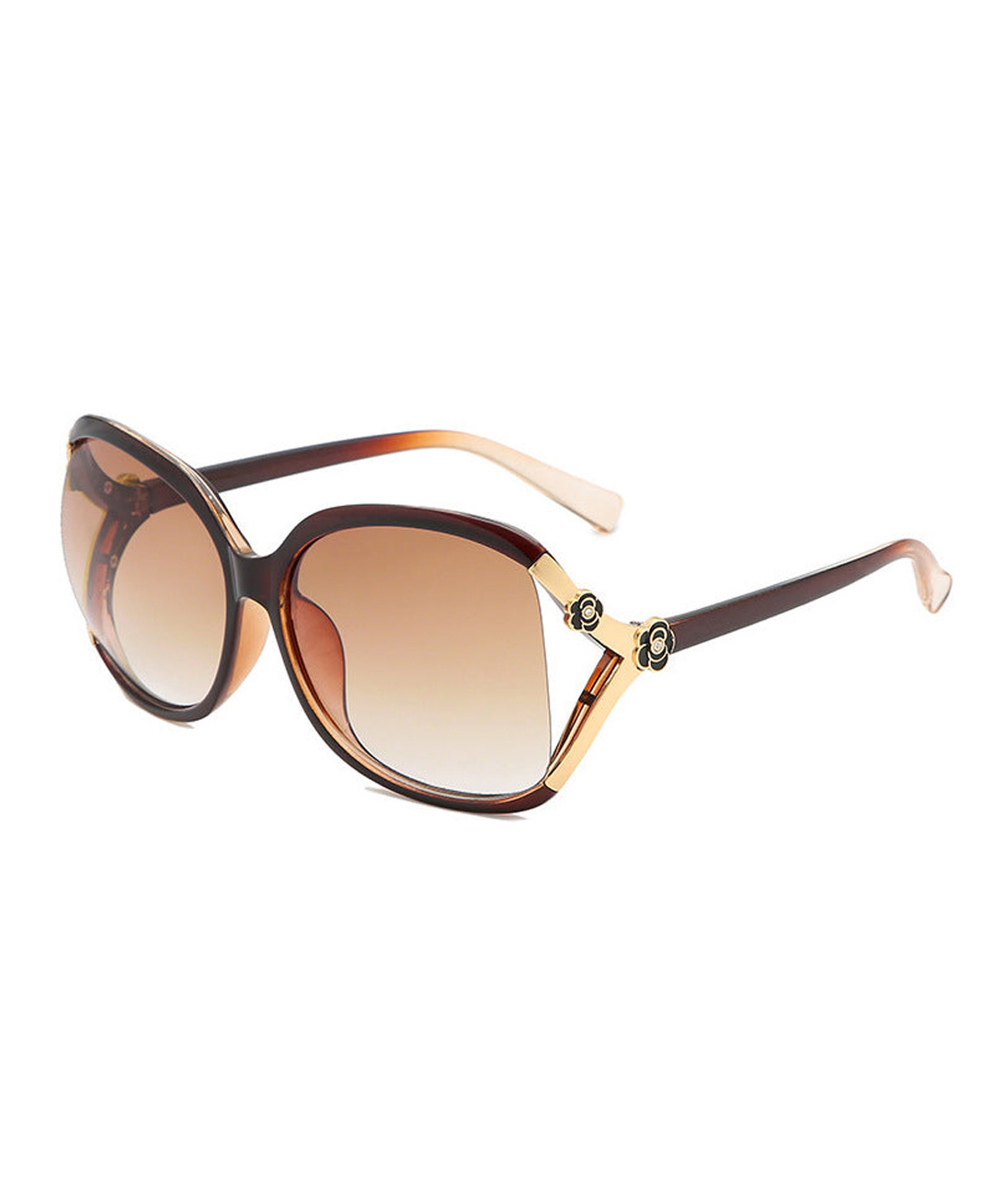 SYGA Women Rose Sunglasses Large Frame Retro Versatile Glasses (Brown)-image-2