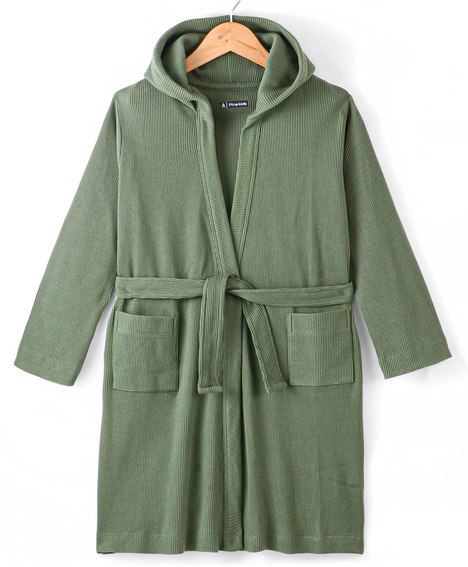 Pine Kids Bath Robe with Hood Full Sleeves - Olive Green-picture-27