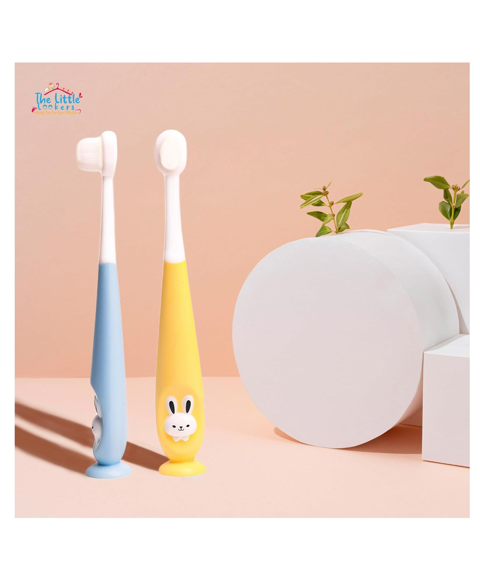 THE LITTLE LOOKERS Baby Toothbrush I Supersoft Bristles & Section Cup Base Tooth Brush for Kids/Babies/Toddlers - Yellow & Blue (Pack of 2)