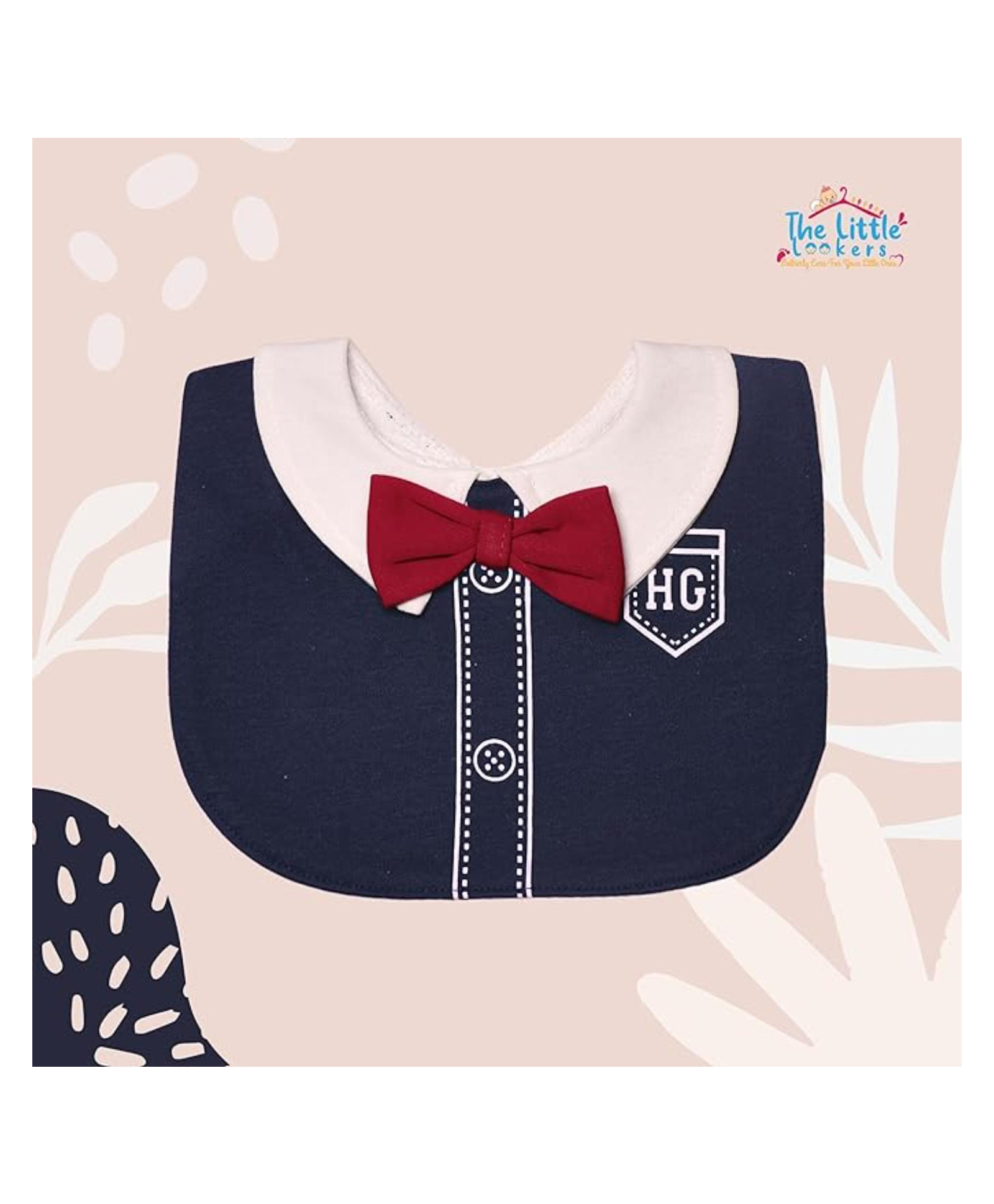 THE LITTLE LOOKERS Unisex Cotton Baby Bibs with Bow Tie for Infants/Toddlers-Navy Blue (3-24 Months)-picture-25