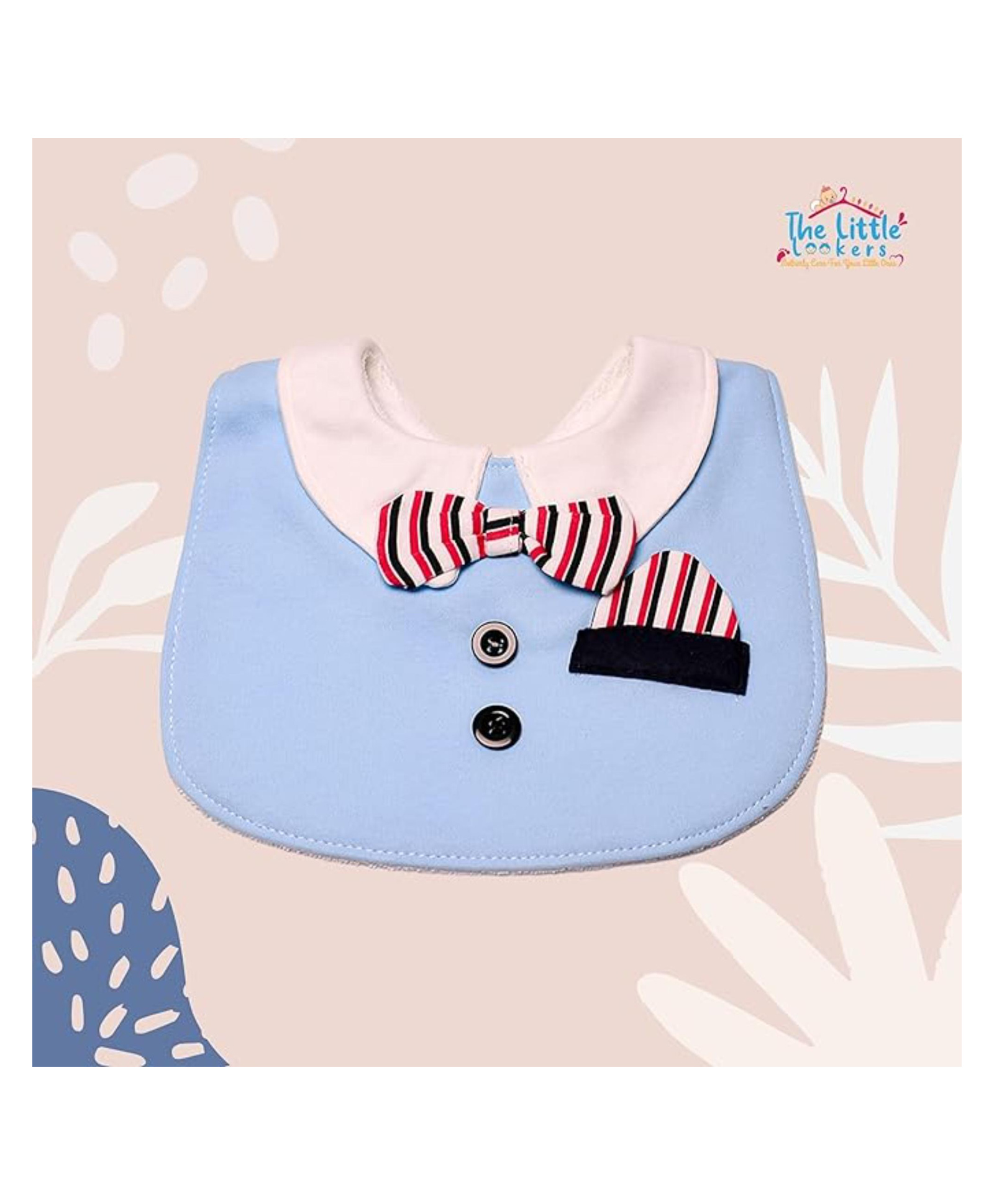 THE LITTLE LOOKERS Unisex Cotton Baby Bibs with Bow Tie for Infants/Toddlers-Sky Blue (3-24 Months)-picture-24