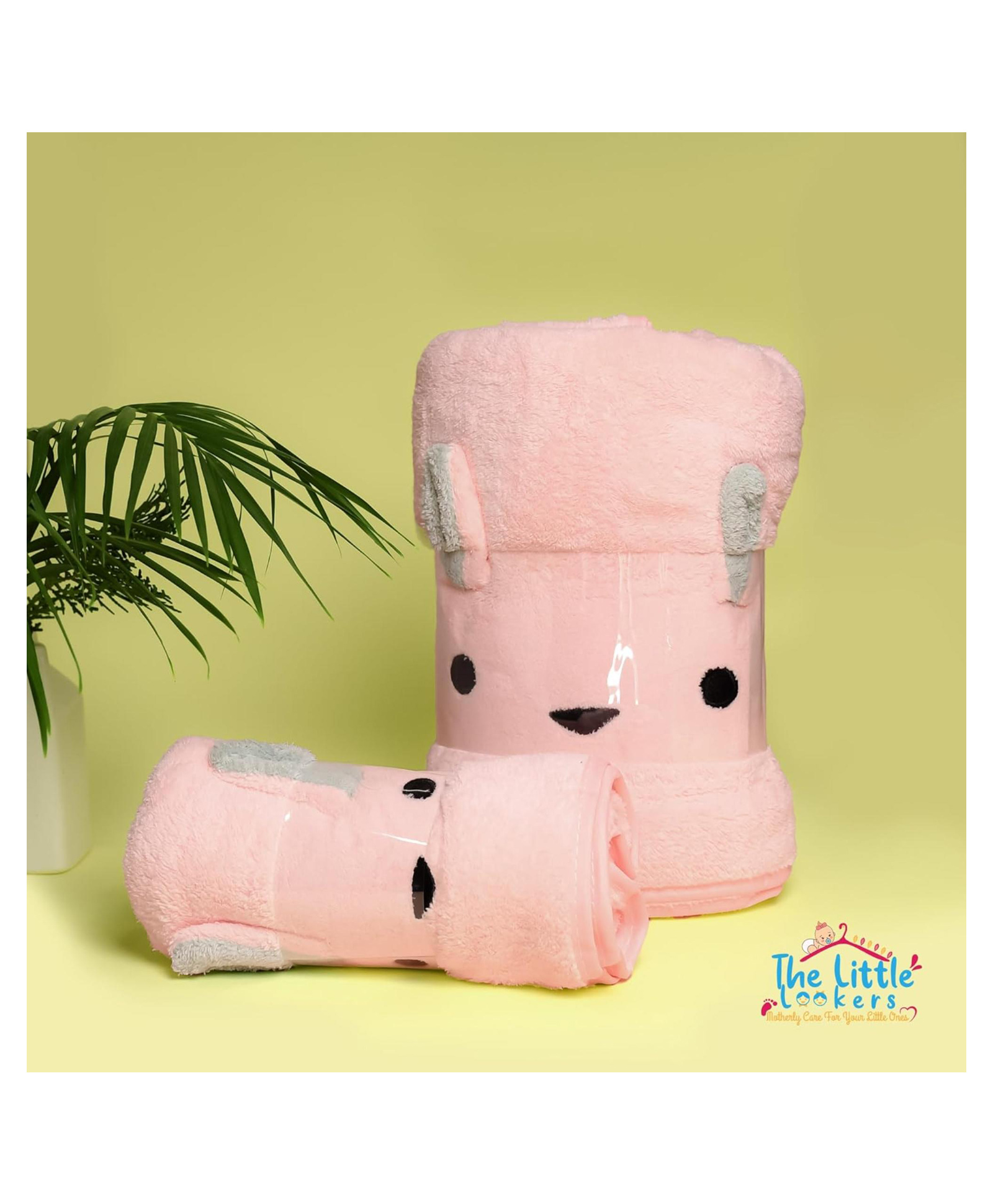 THE LITTLE LOOKERS Pack Of 2 Animal Detailed Towels - Baby PinK