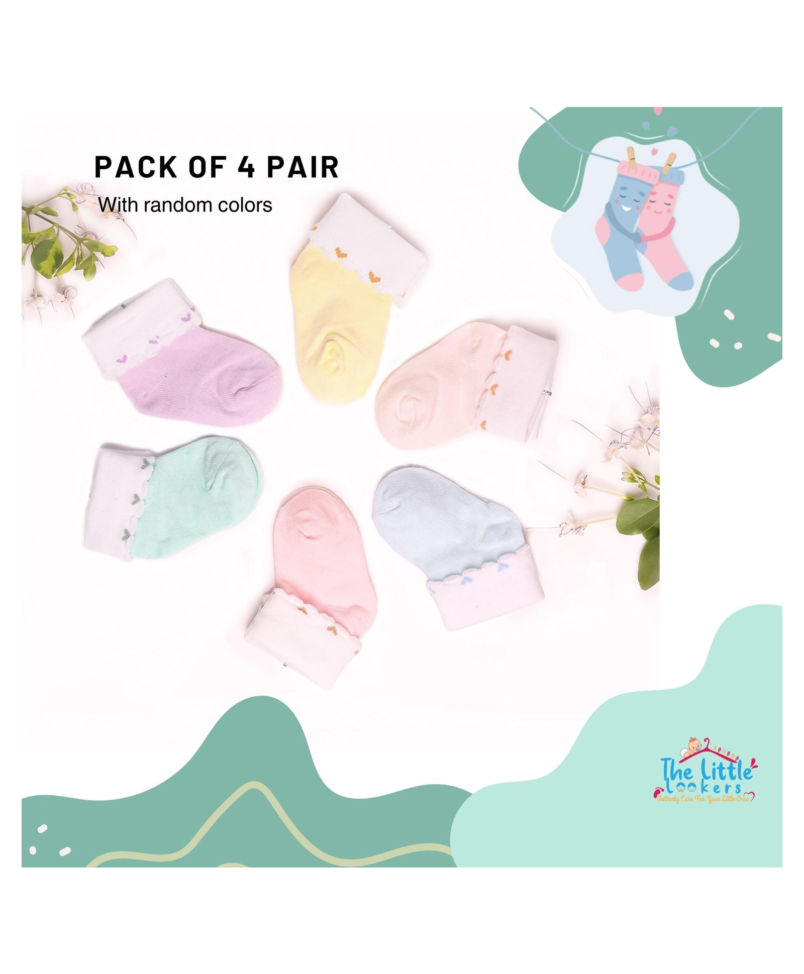 THE LITTLE LOOKERS Set Of 4 Cute & Colourful Cotton Baby Socks - Multi Colour