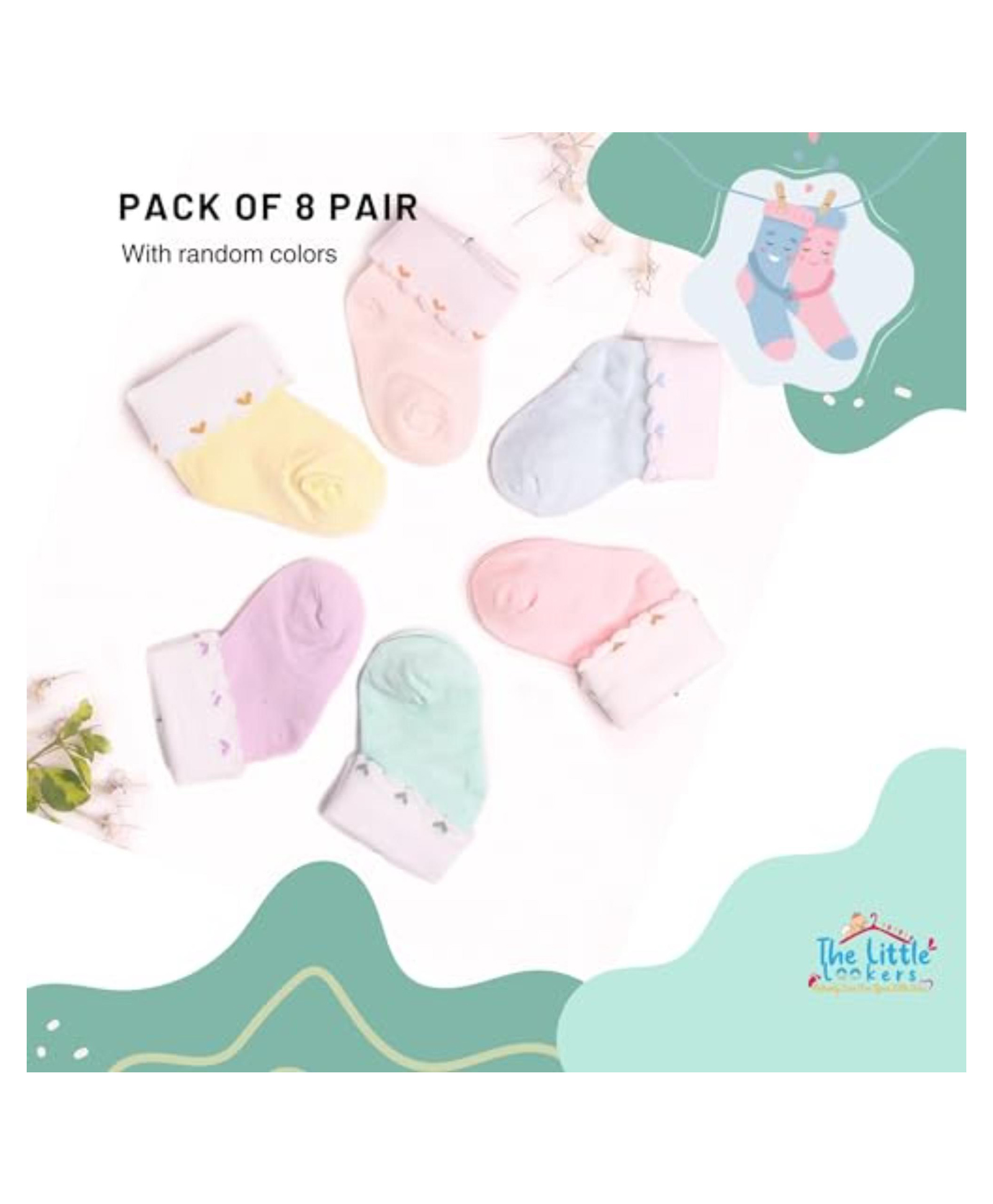 THE LITTLE LOOKERS Set Of 8 Cute & Colourful Cotton Baby Socks - Multi Colour-image-33