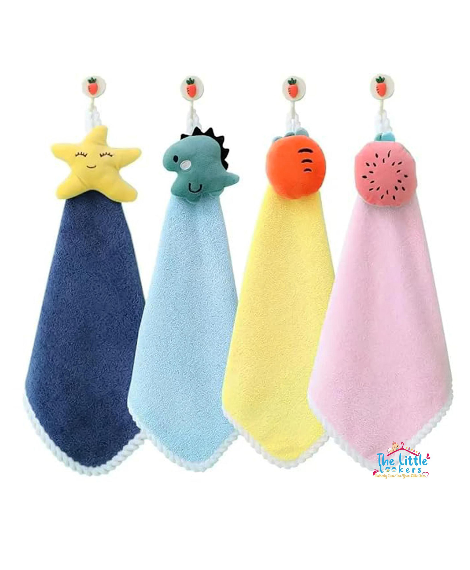 THE LITTLE LOOKERS Pack Of 4 Star Fish & Animals Applique Towels - Multi Colour-image-10