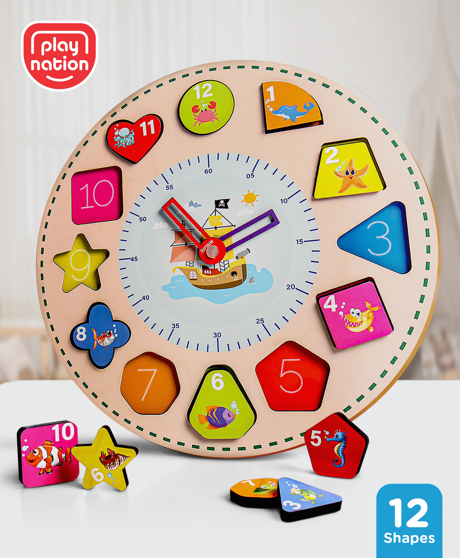 Play Nation Wooden Educational Clock for Learning - Multicolour-picture-48