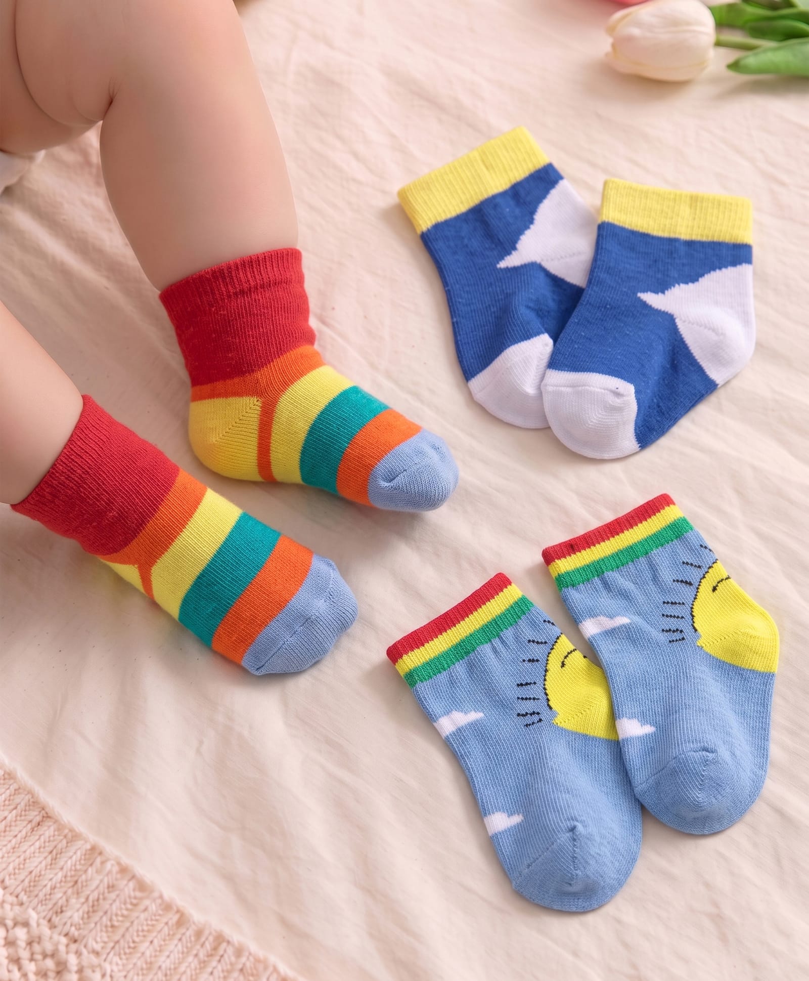 Cute Walk by Babyhug Anti Bacterial Ankle Length Socks Star Design Pack Of 3 - Multicolour-image-33
