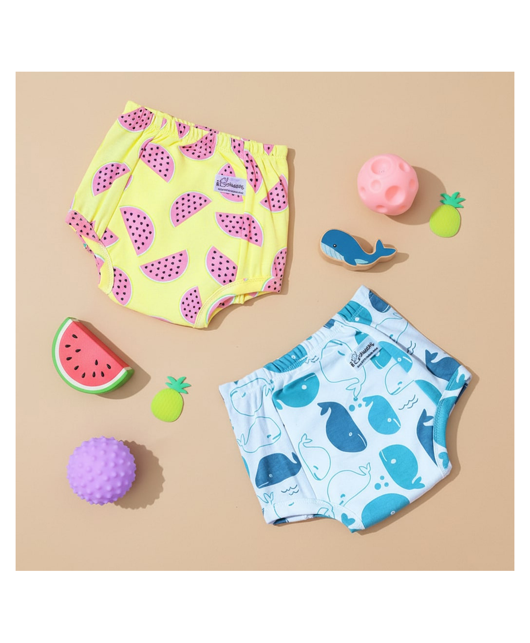 Potty Training Pants for Kids. Melon & Whale (Size 0, Fits 9-12 Months) - Pack 2