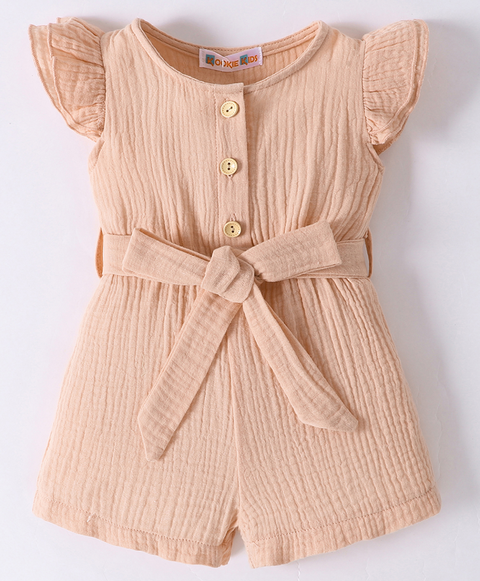Kookie Kids Frill Sleeves Jumpsuit Solid Colour - Pink