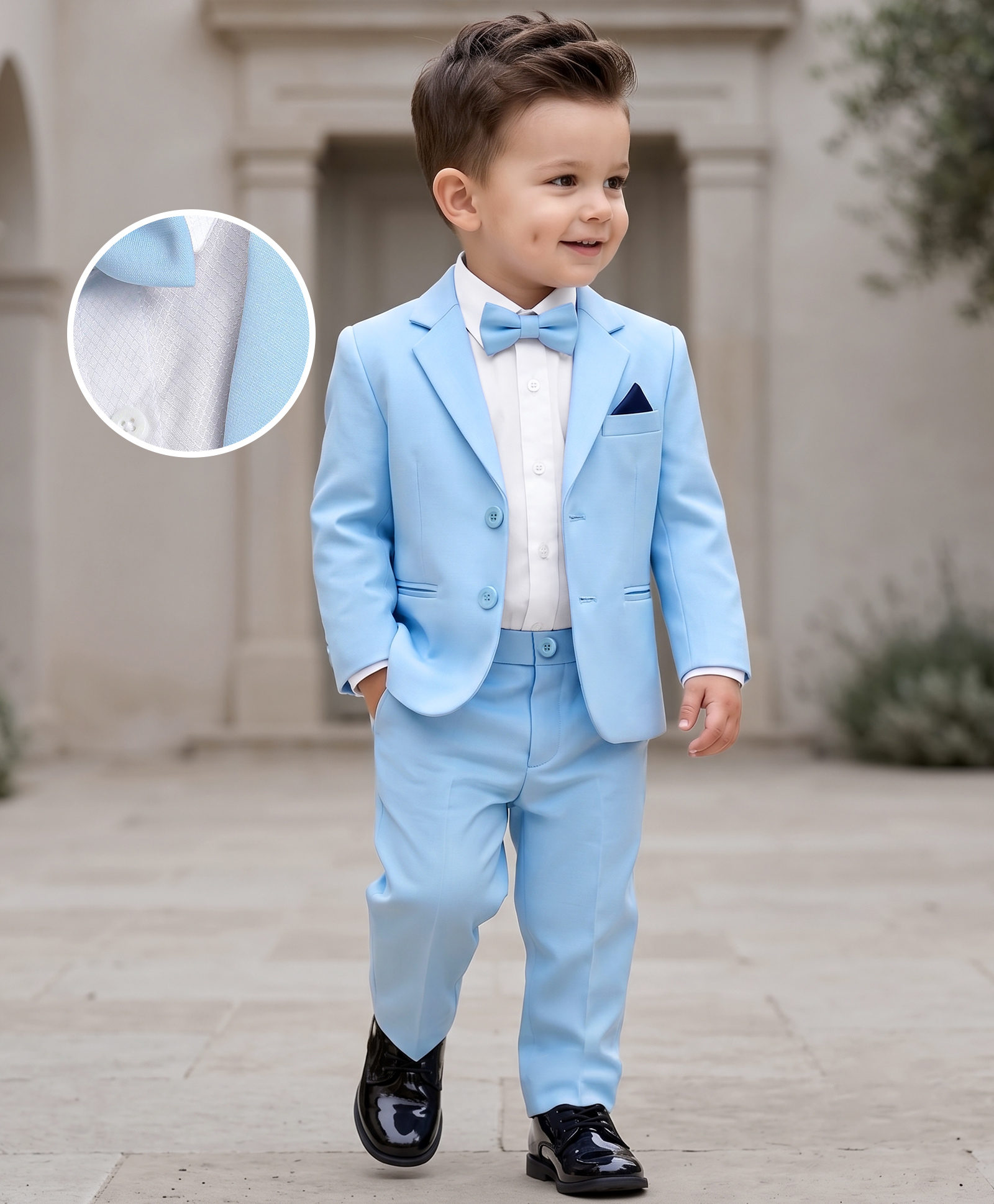 Babyhug Woven Full Sleeves Stretch Party Suit With Bow - Sky Blue-picture-26