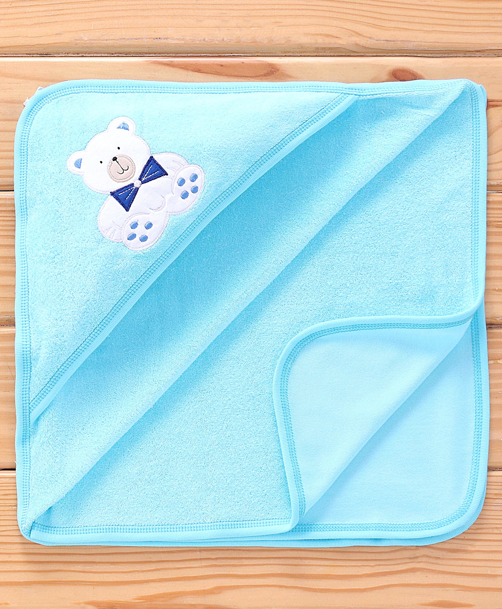 Child World Terry Knit Towel & Wrappers Teddy Patch L 80 x B 80 cm - Blue-picture-20