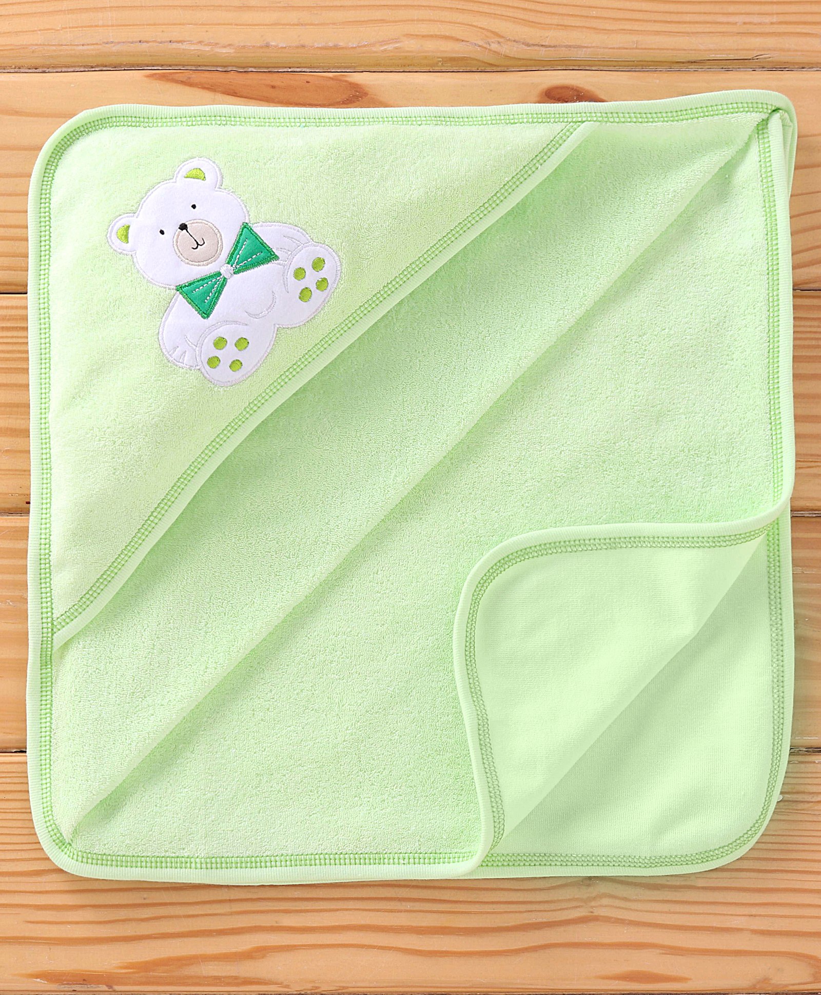 Child World Terry Knit Towel & Wrappers Teddy Patch L 80 x B 80 cm - Green-picture-4