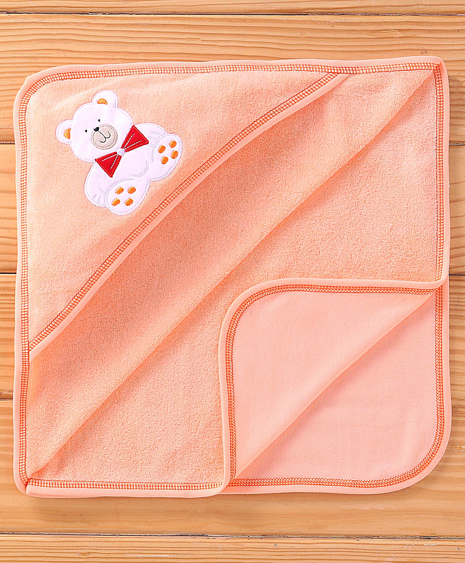 Child World Terry Knit Towel & Wrappers Teddy Patch L 80 x B 85 cm - Peach-picture-3