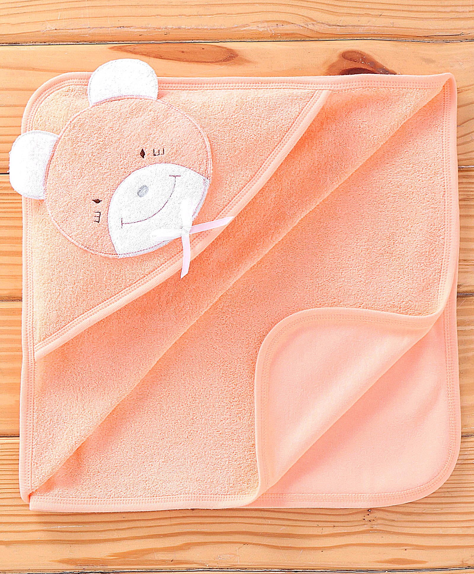 Child World Terry Knit Towel & Wrappers Bear Patch L 80 x B 88 cm -Peach-picture-21