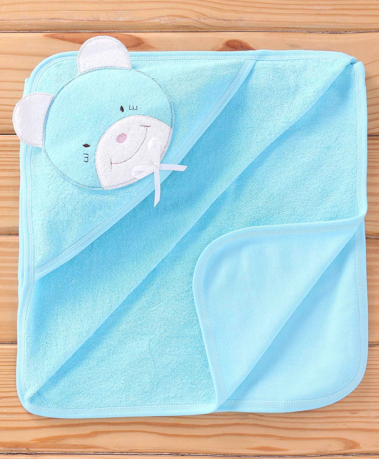 Child World Terry Knit Towel & Wrappers Bear Patch L 85 x B 80 cm -Blue-picture-43
