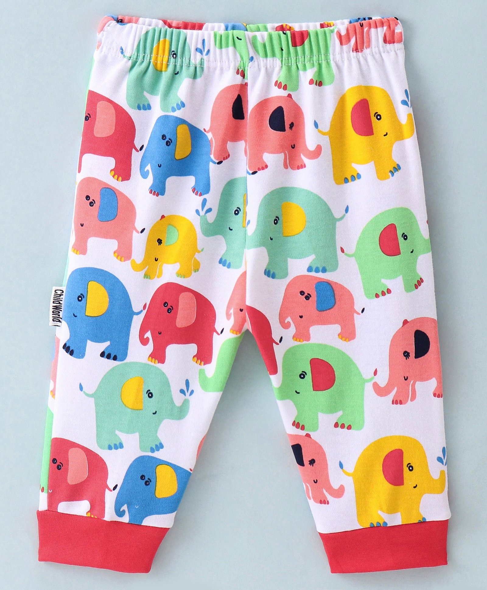 Child World Interlock Full Length Lounge Pants With Elephant Print - Red-picture-20