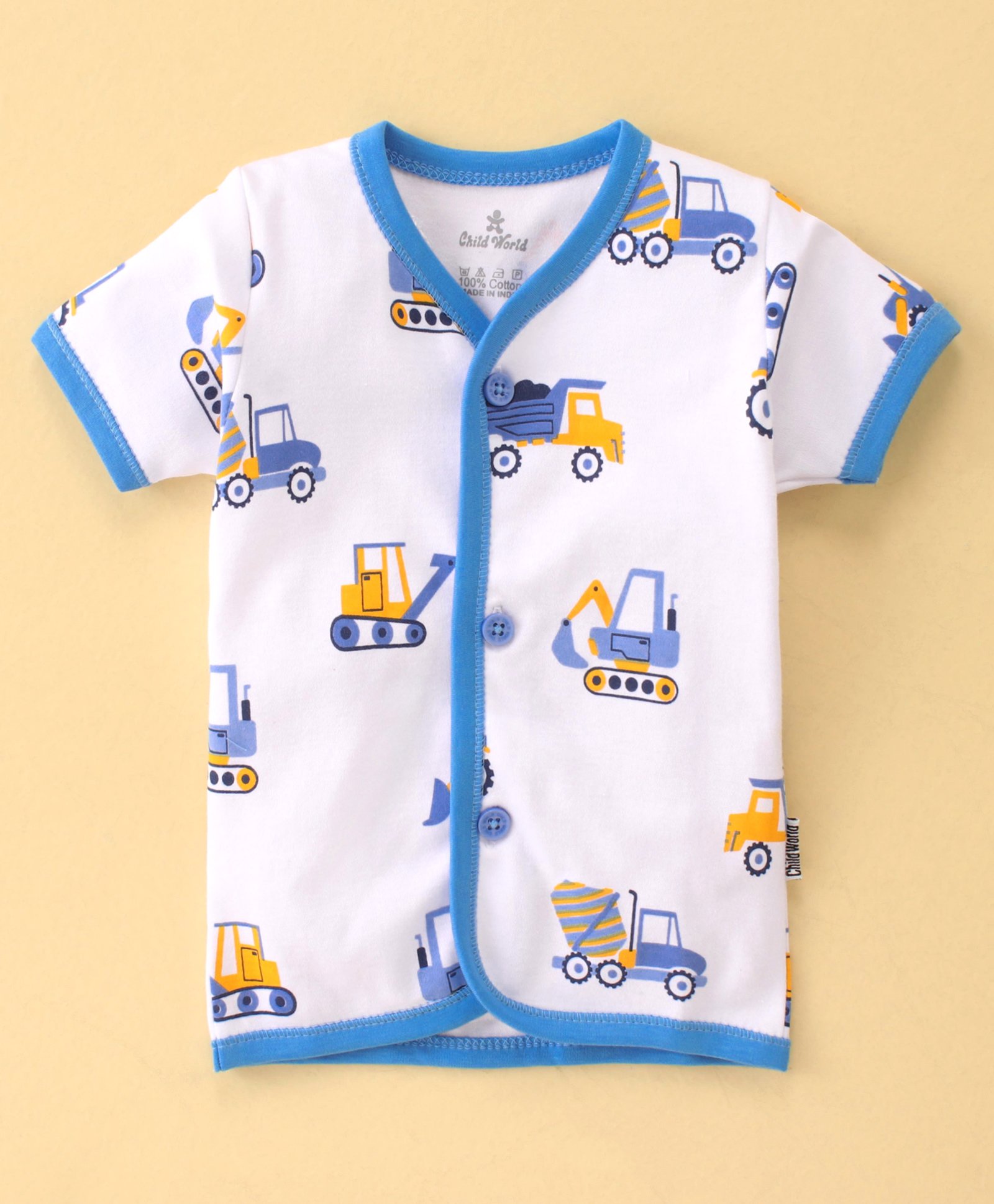 Child World Interlock Knit Half Sleeves Vest Construction Vehicle Print - Blue-picture-21