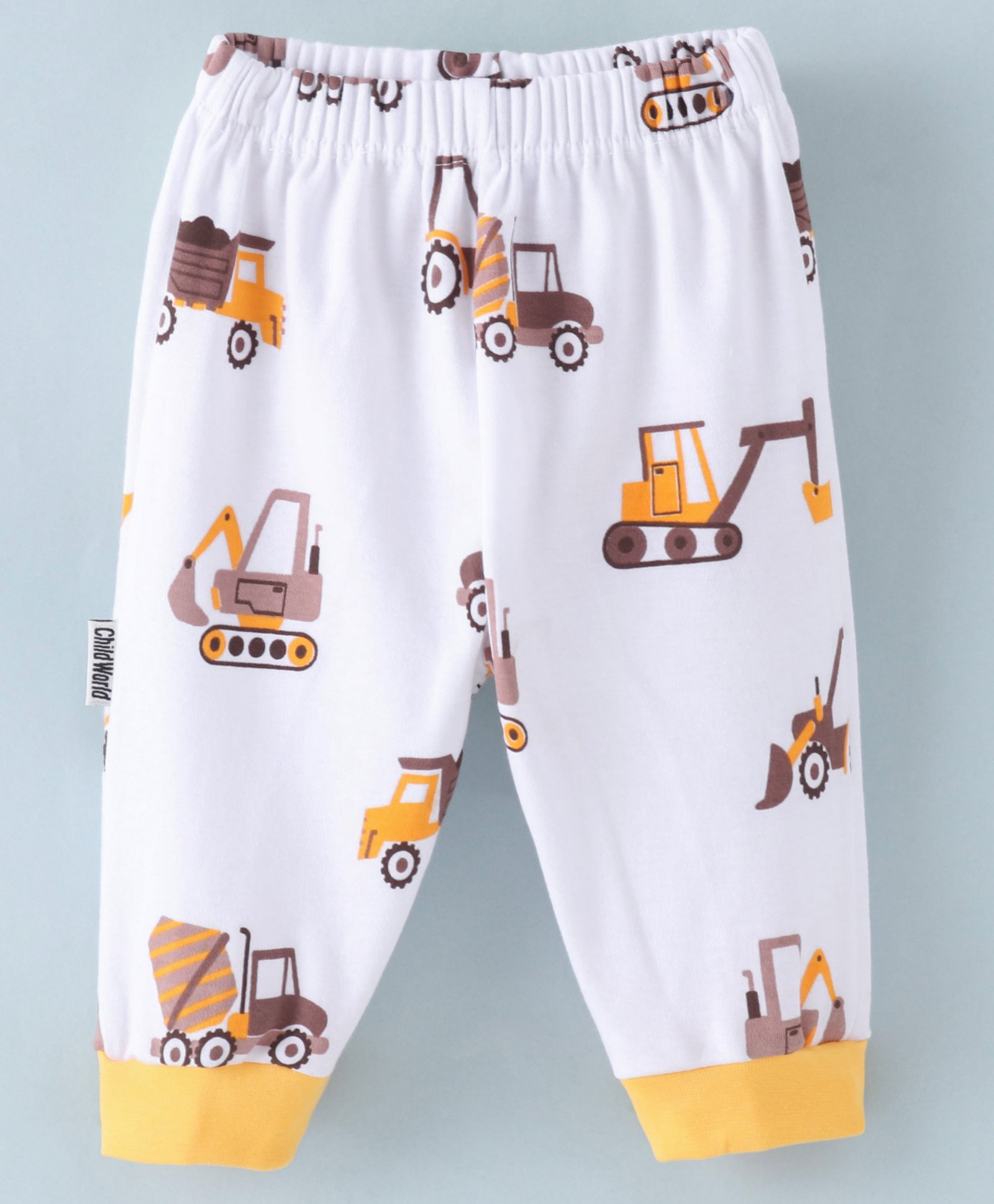 Child World Interlock Cotton Knit Full Length Lounge  Pant JCB Print - Yellow & White-image-30