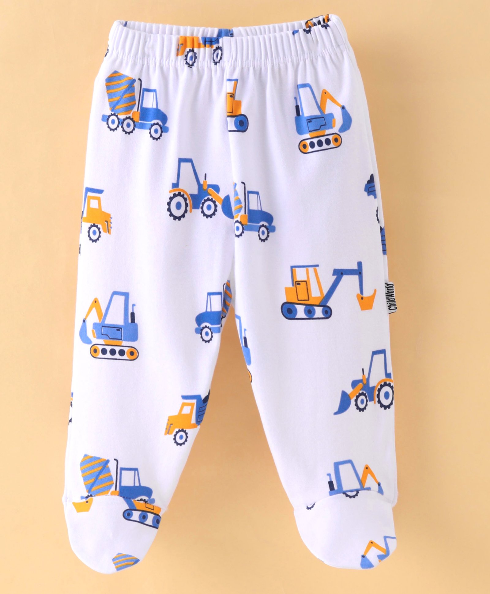 Child World Interlock Cotton Knit Footed Bootie Legging  JCB Print - Blue & White-image-17