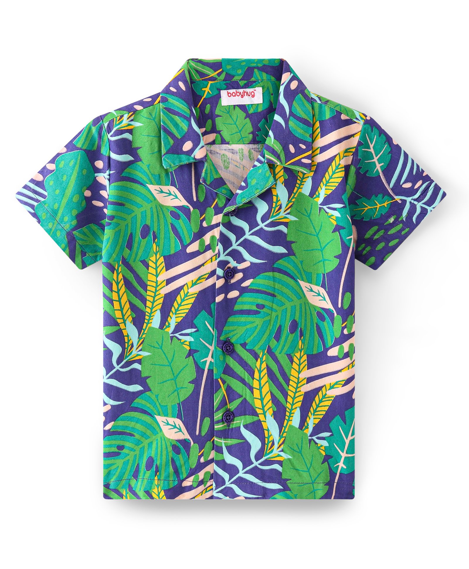 Babyhug 100% Cotton Woven Half Sleeve Resort Collar Shirt With Tropical Print - Green & Blue-picture-24