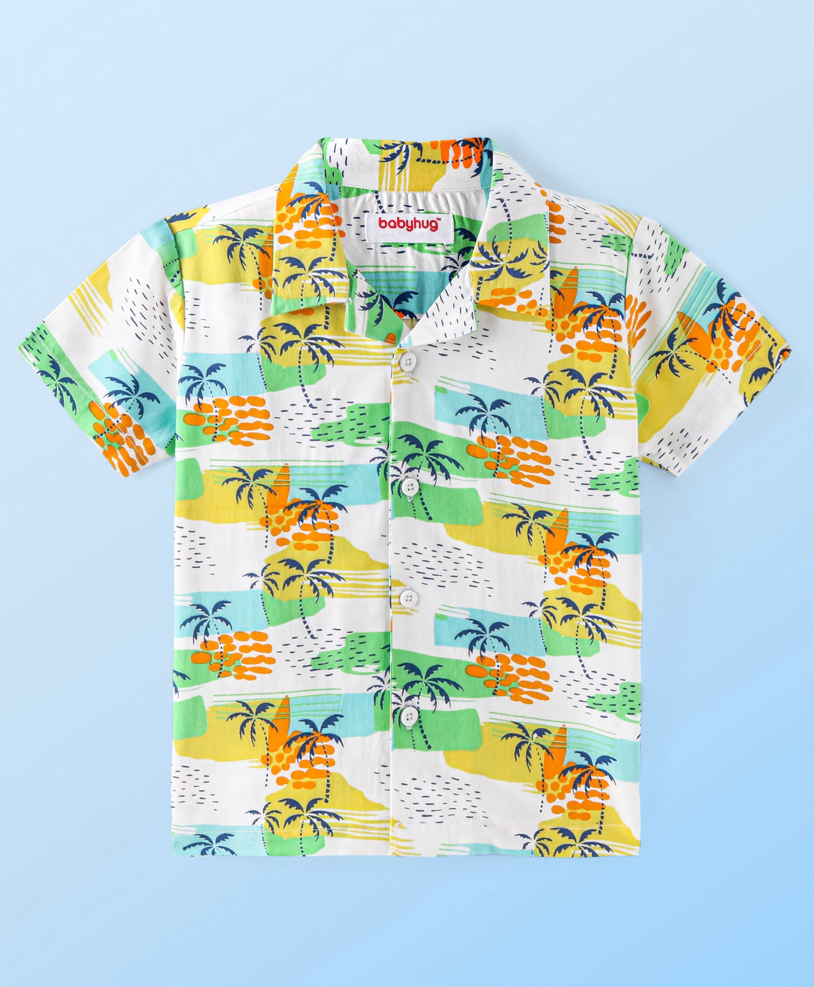 Babyhug 100% Cotton Woven Half Sleeves Regular Collar Shirt Palm Tree Print - Multicolour-image-0