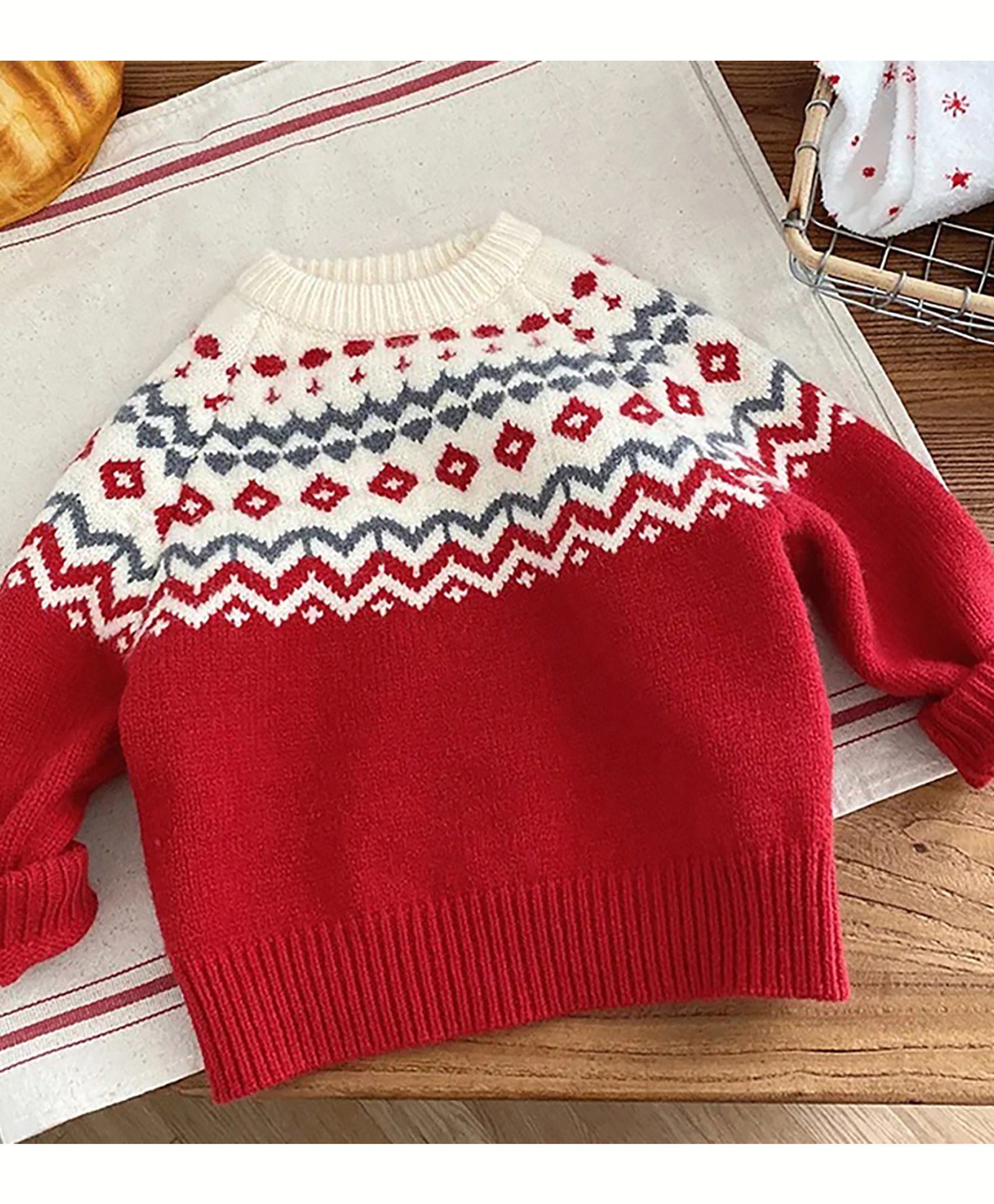 Little Surprise Box Full Sleeves Abstract Designed Cotton Sweater - Red-picture-41