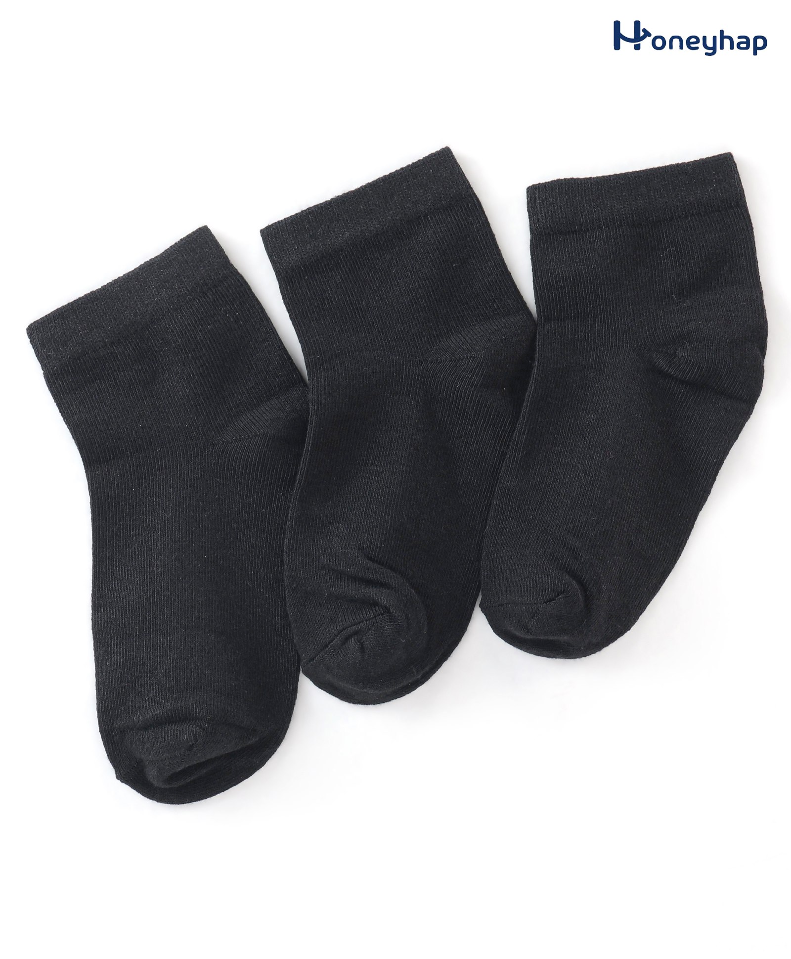 Honeyhap Premium Cotton Bamboo Knit Ankle Length Socks with Bio Finish Solid Color Pack of 3- Black-image-8