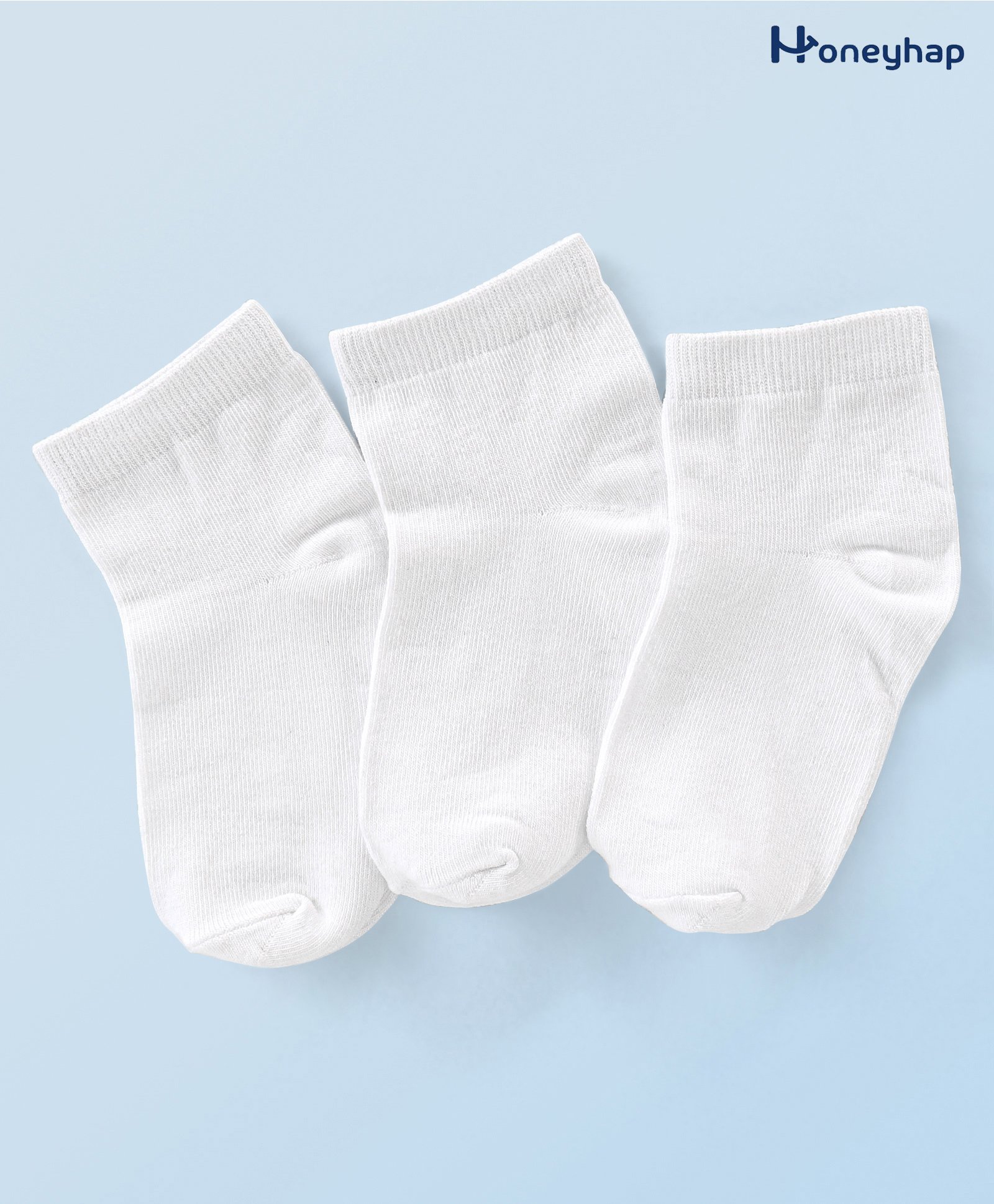 Honeyhap Premium Cotton Bamboo Knit Ankle Length Solid Color Set of Socks With Bio Finish Pack of 3 - WHITE-picture-27