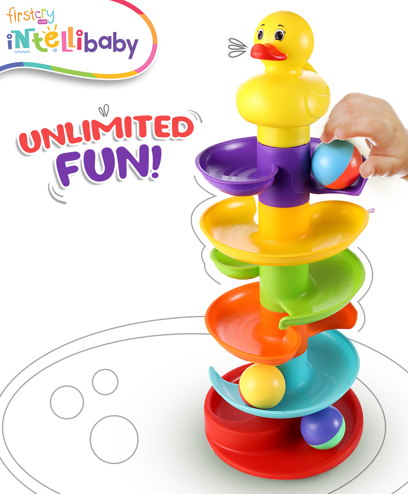 Intellibaby Roll-A-Round Waterproof Spiral Tracker | 6-Layer Ball Drop & Roll Swirling Tower | Educational Toy For Babies & Toddlers | Stacking & Racing Fun With 3 Spinning Activity Balls | Ideal for Gifting - Multicolour