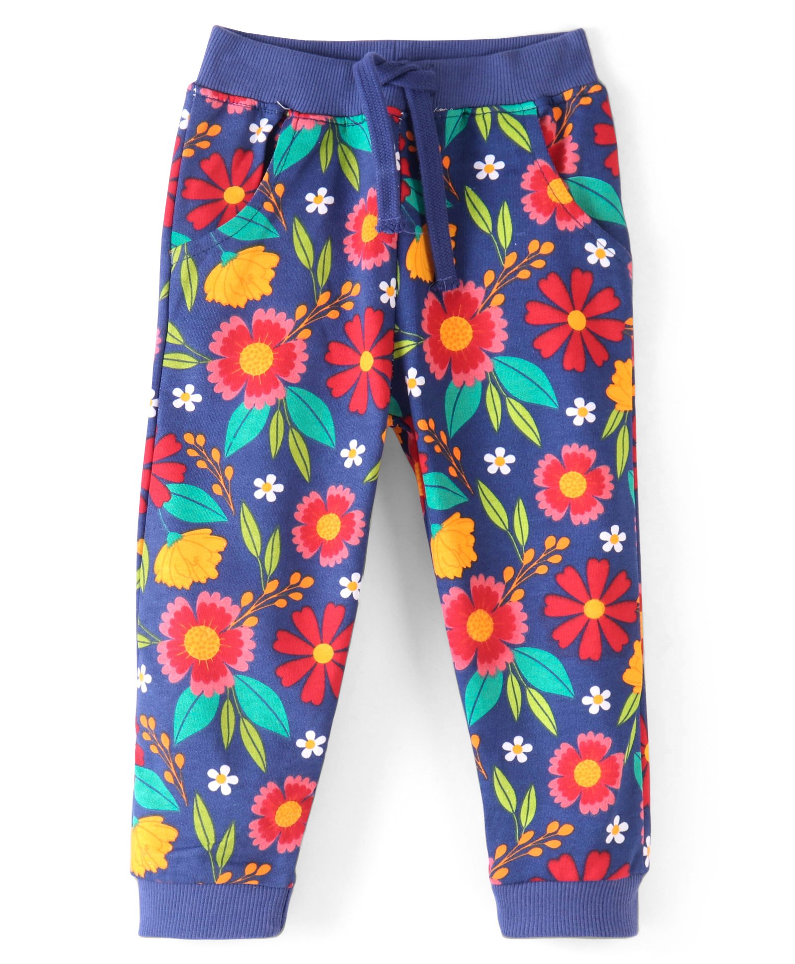 Babyhug Cotton Looper Knit Full Length Lounge Pant Floral Print -  Navy-picture-19