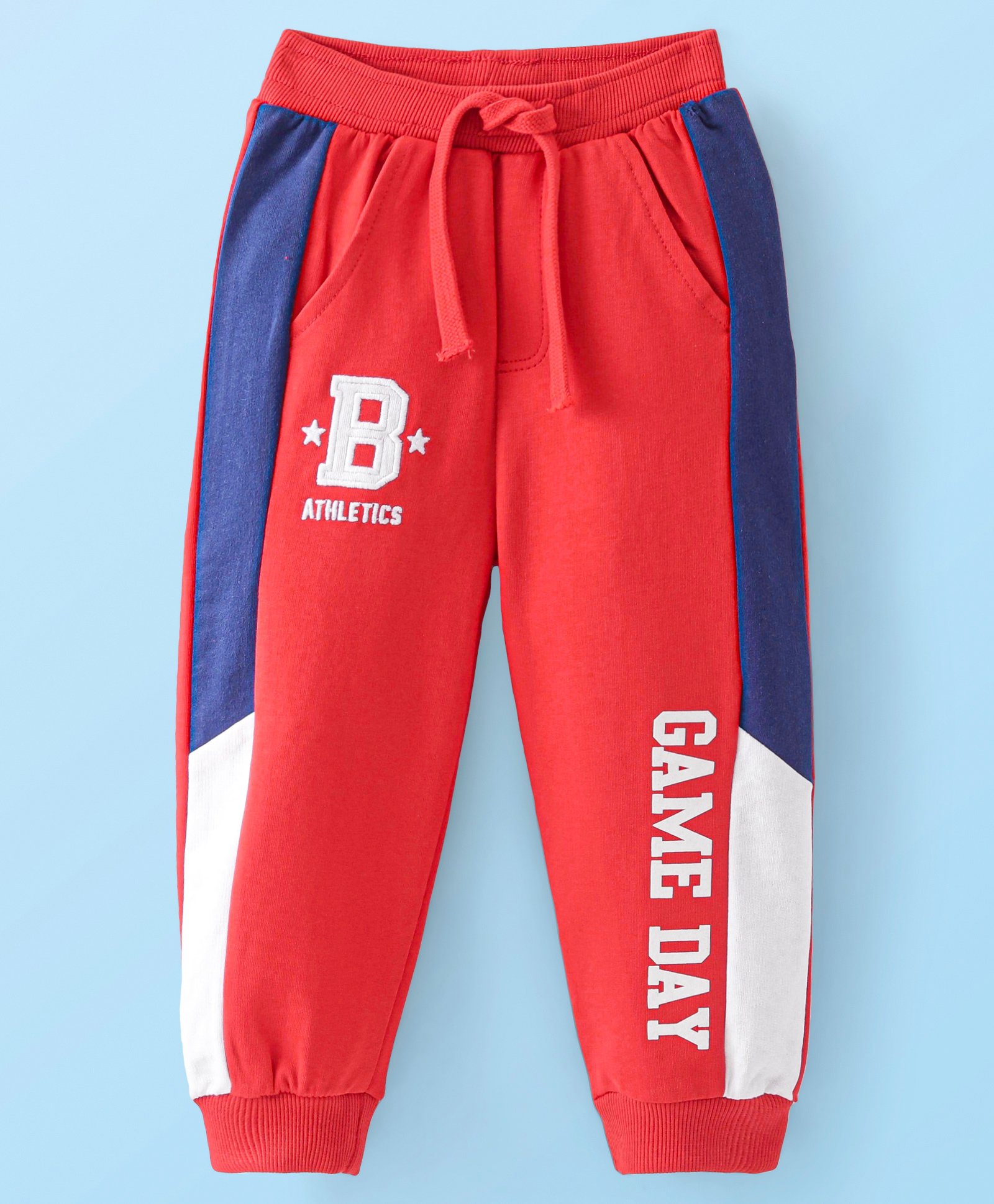 Babyhug Cotton Looper Knit Jogger Fit Full Length Track Pant With Text Print - Red-picture-22
