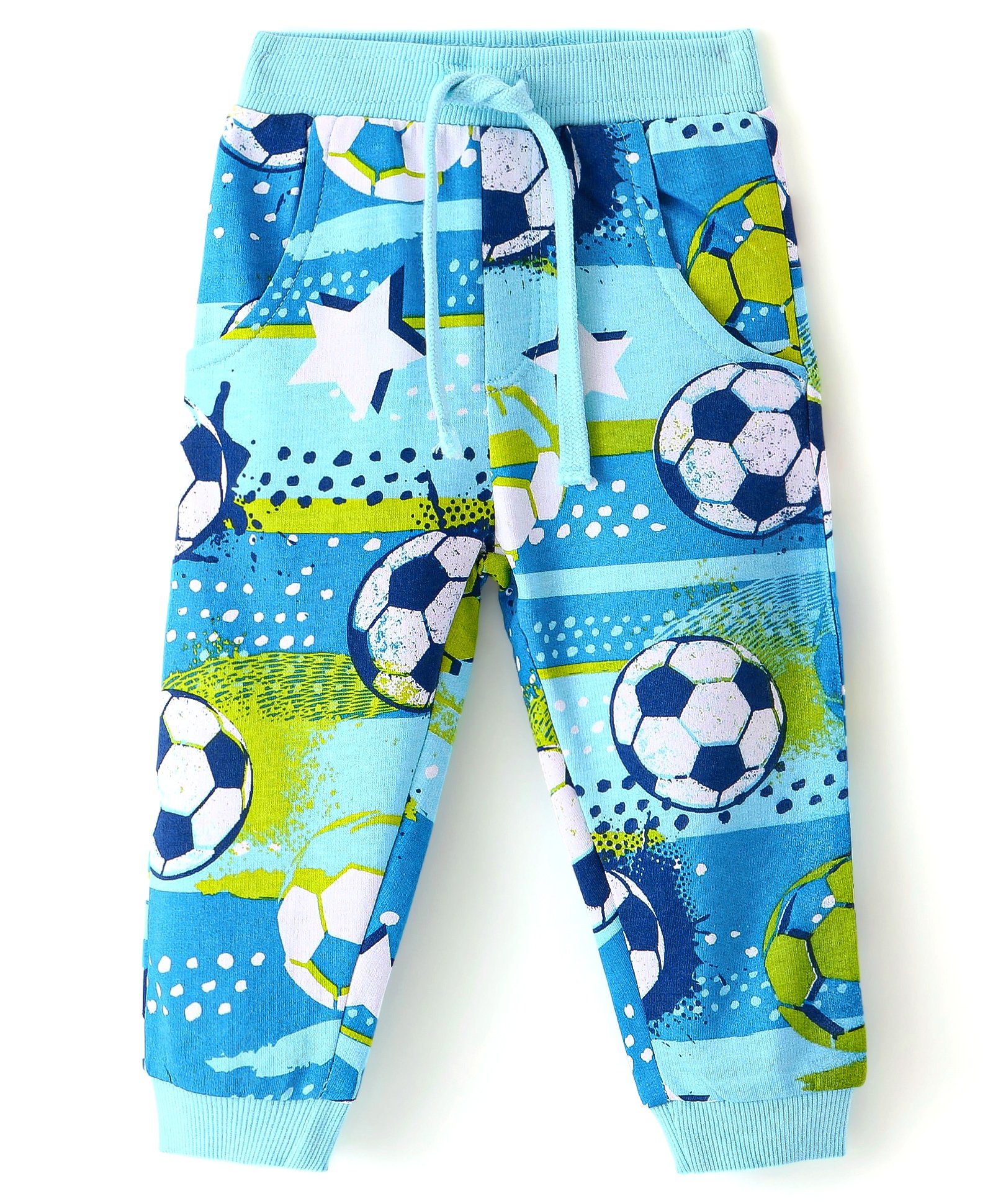 Babyhug Cotton Looper Full Length Lounge and Track Pants Football Print - Blue-picture-38
