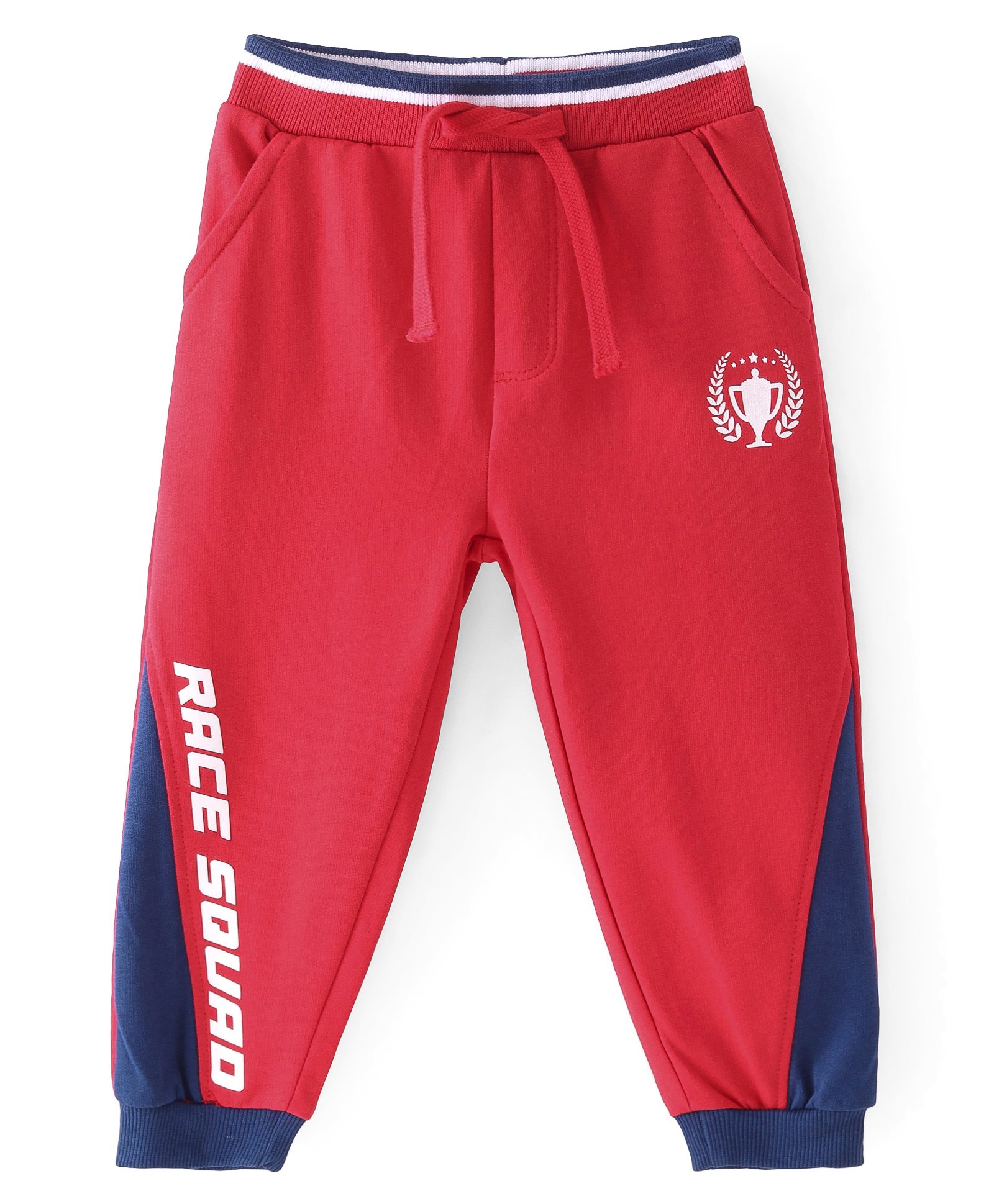 Babyhug Cotton Looper Jogger Fit Full Length Track Pant Text Print - Red-image-47