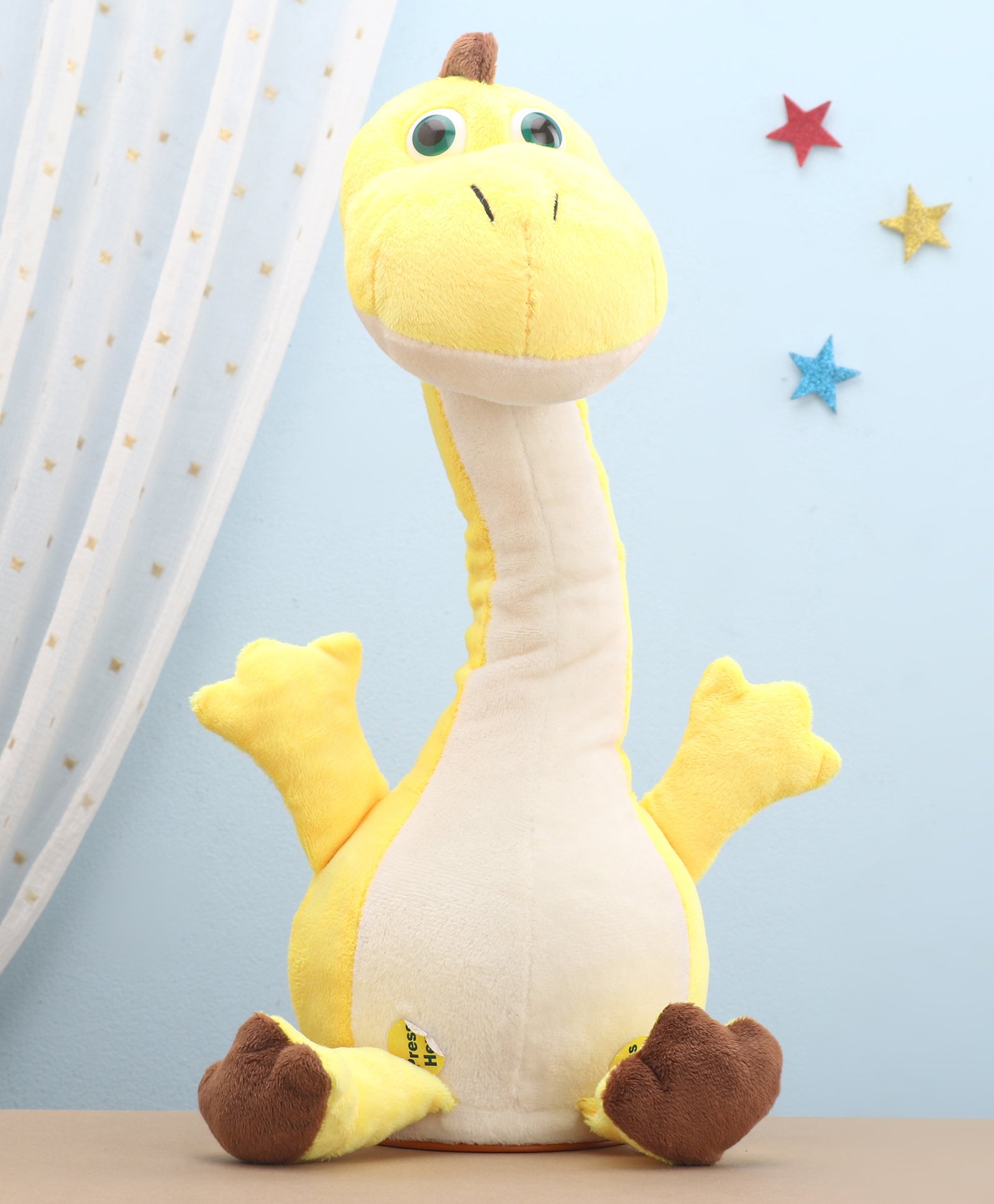 Aarohi Toys Dancing Angry Dino Musical Soft Toy Yellow - Height 31.5 cm-image-38