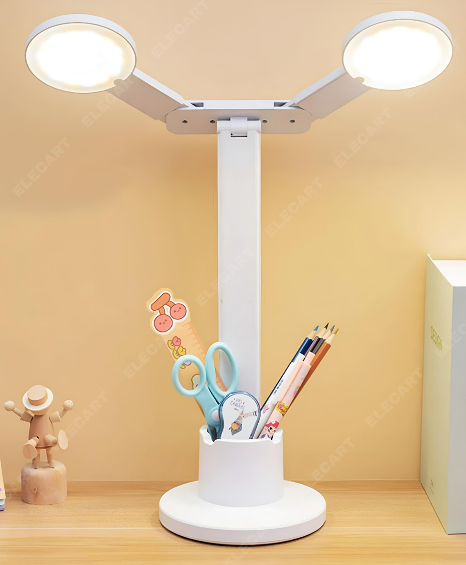 Elecart 3 Colour Mode Dual Head Study LED Lamp Pen Holder 180 Rotating Foldable & Flexible Neck Finger Touch On/Off Lamp-image-4