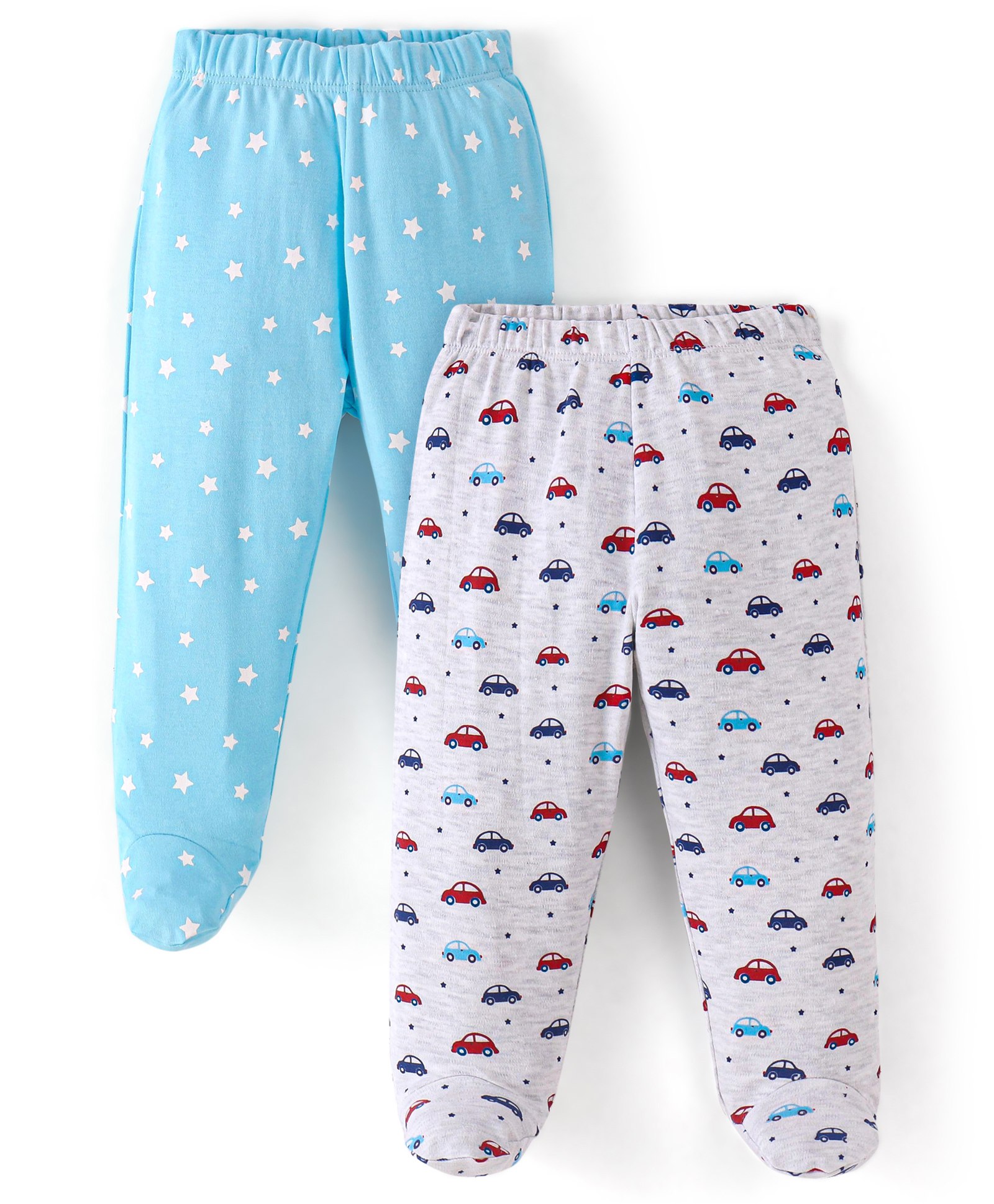 Doodle Poodle 100% Cotton Footed Bootie Pants Car & Stars Print Pack of 2 - Atomizer Blue & Grey Melange-image-35