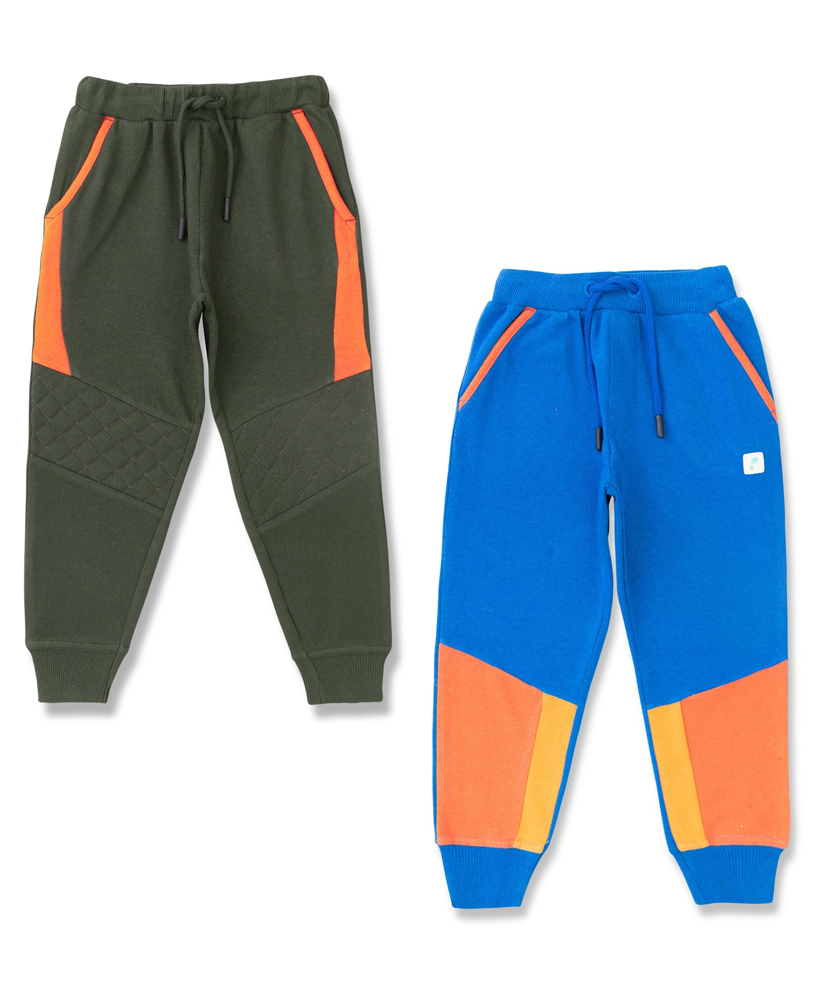 JusCubs Pack Of 2  Loop Knitted   Colour Block Detailed Joggers - Olive Green & Royal Blue-image-17