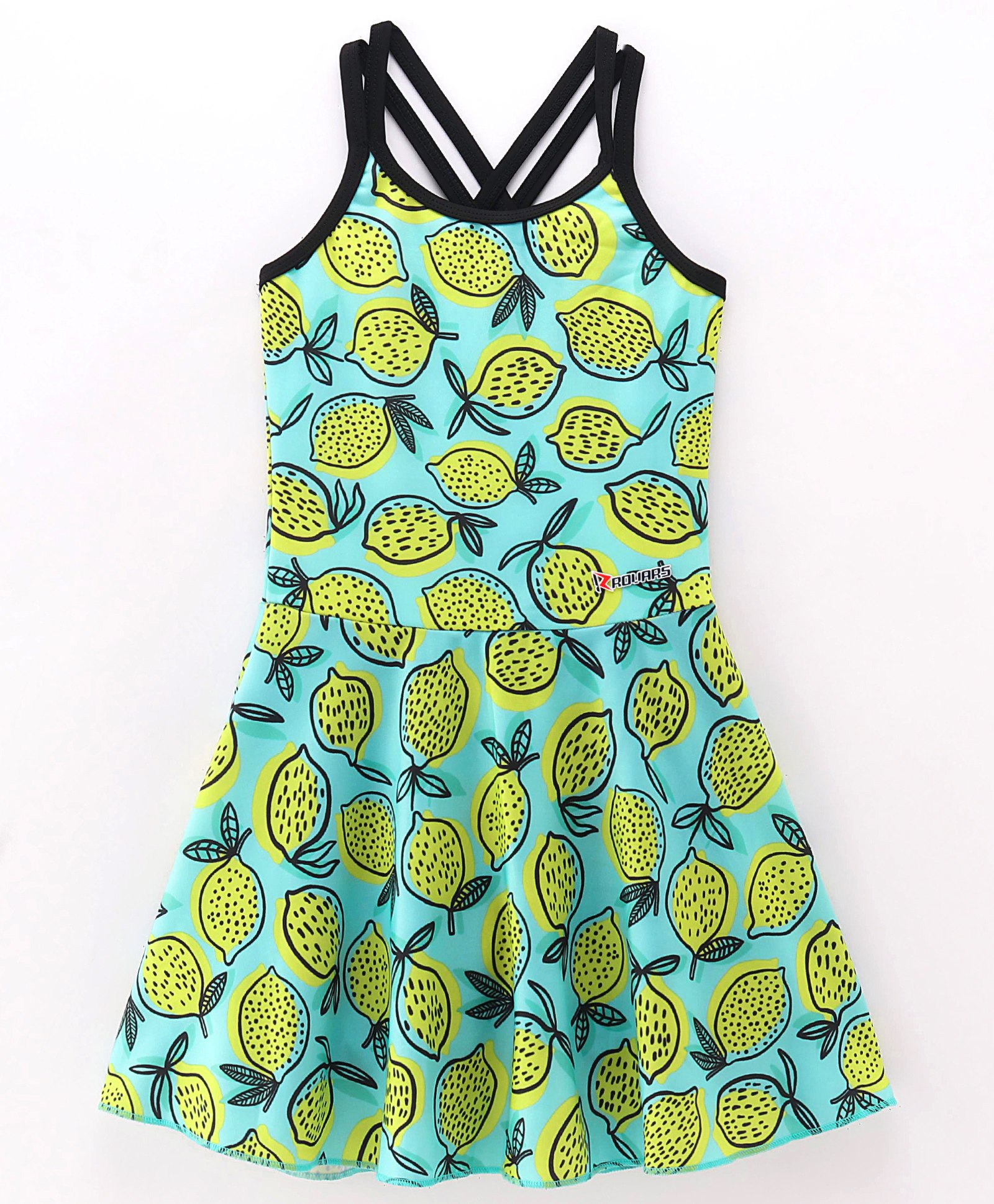 ROVARS Lycra Sleeveless Lemon Print Frock Style Swimsuit - Green-image-9