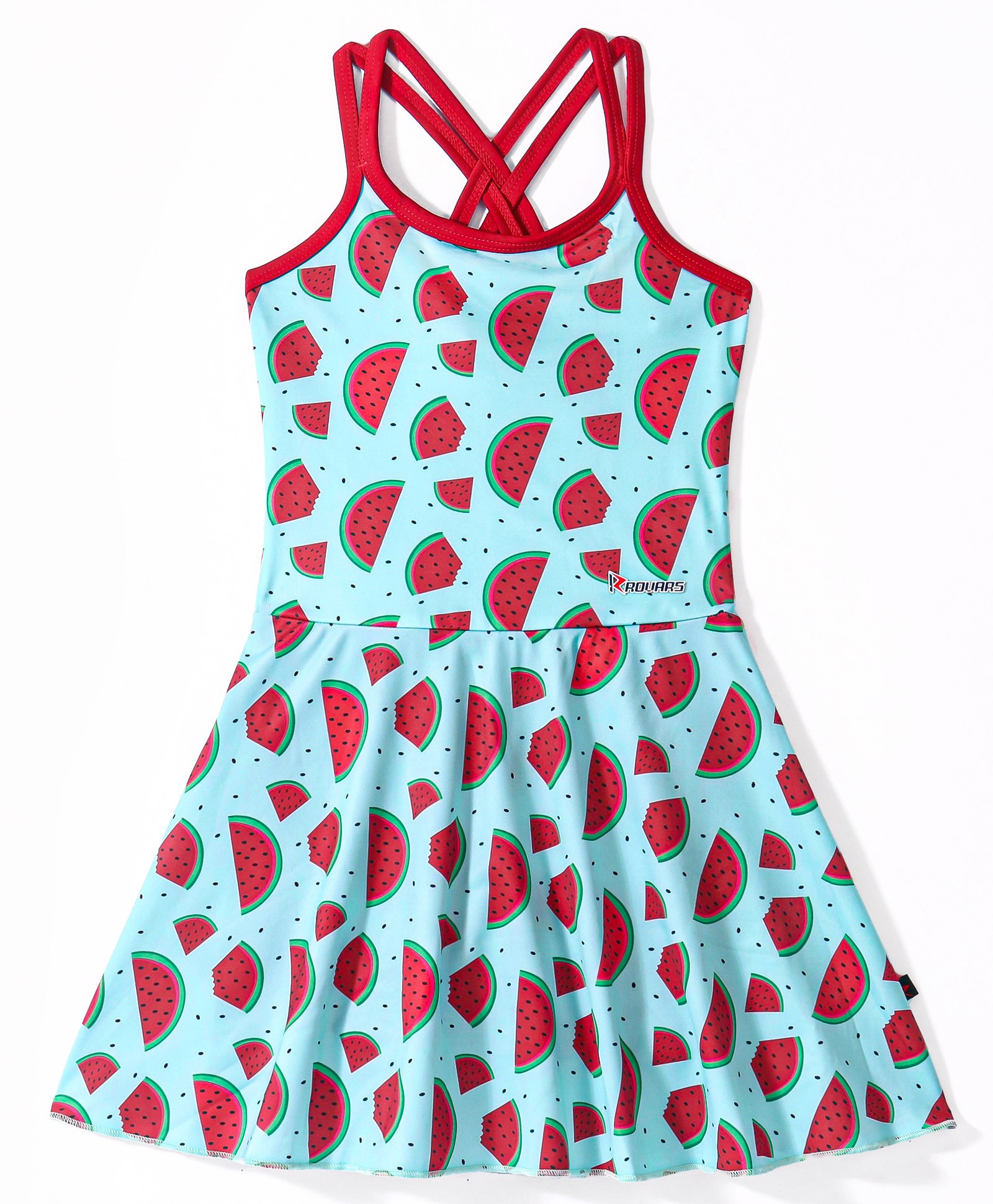 ROVARS Lycra Sleeveless Watermelon Printed Frock Style Swimsuit - Blue-image-18