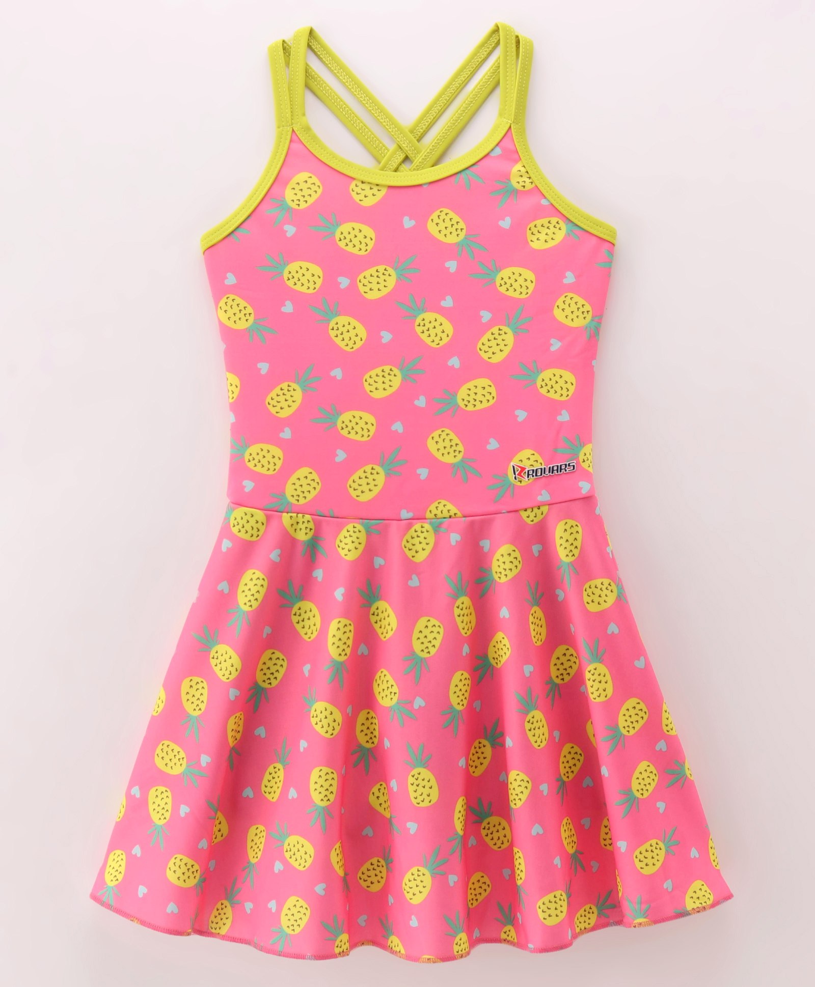 ROVARS Lycra Sleeveless Pineapple Printed Frock Style Swimsuit - Pink-picture-10