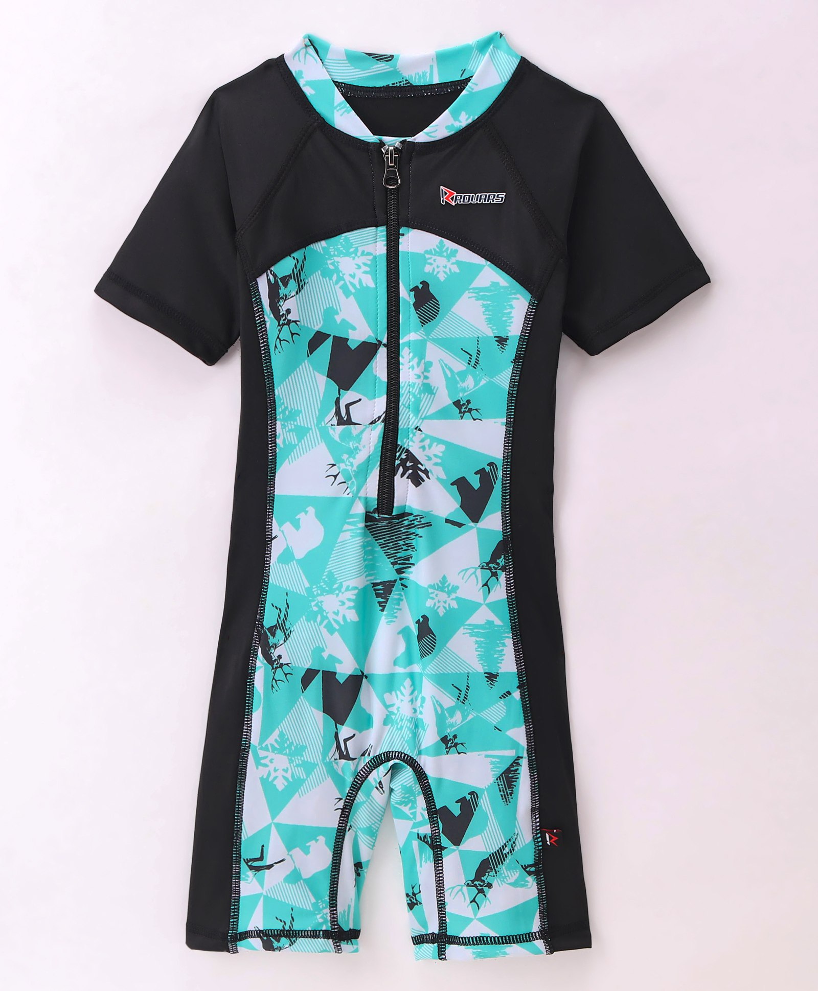 ROVARS Lycra Half Sleeves Bear Print Legged Swimsuit - Green-picture-30