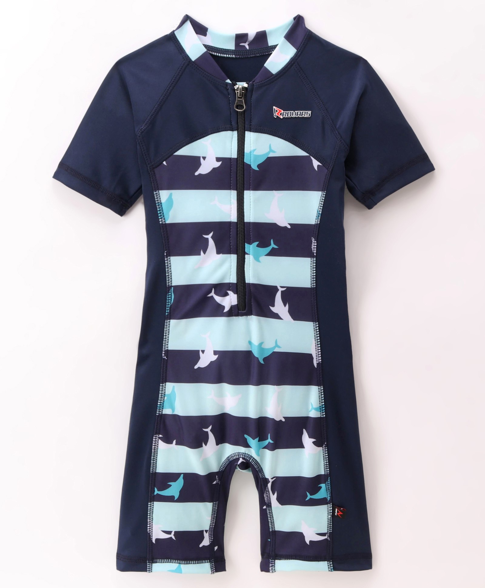 ROVARS Lycra Half Sleeves Dolphin Printed Legged Swimsuit - Blue-picture-17