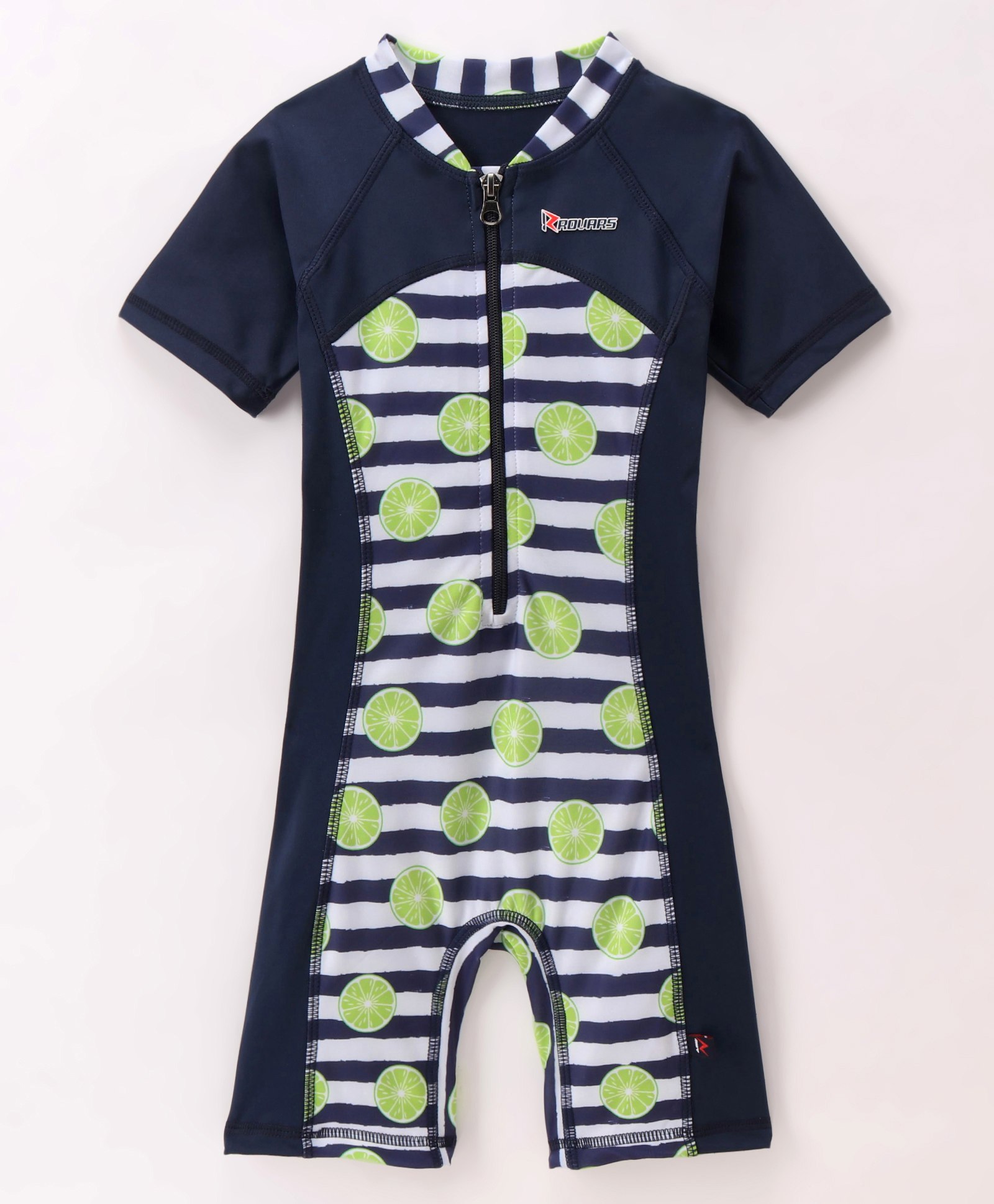 ROVARS Lycra Half Sleeves Lemon Printed Legged Swimsuit - Blue-picture-18