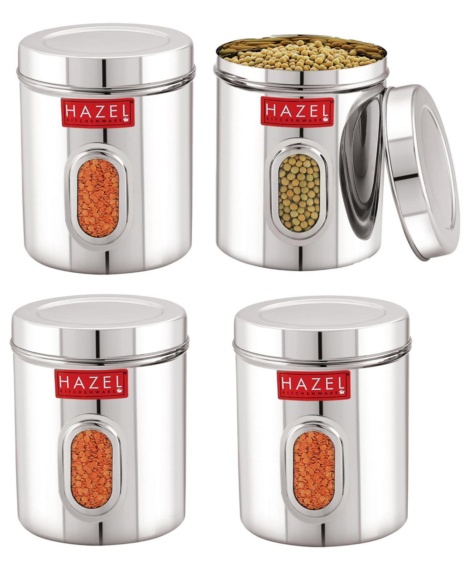 HAZEL Steel Kitchen Storage Containers Tranparent Air Tight Containers for Storage, 1000 ml, Set of 4