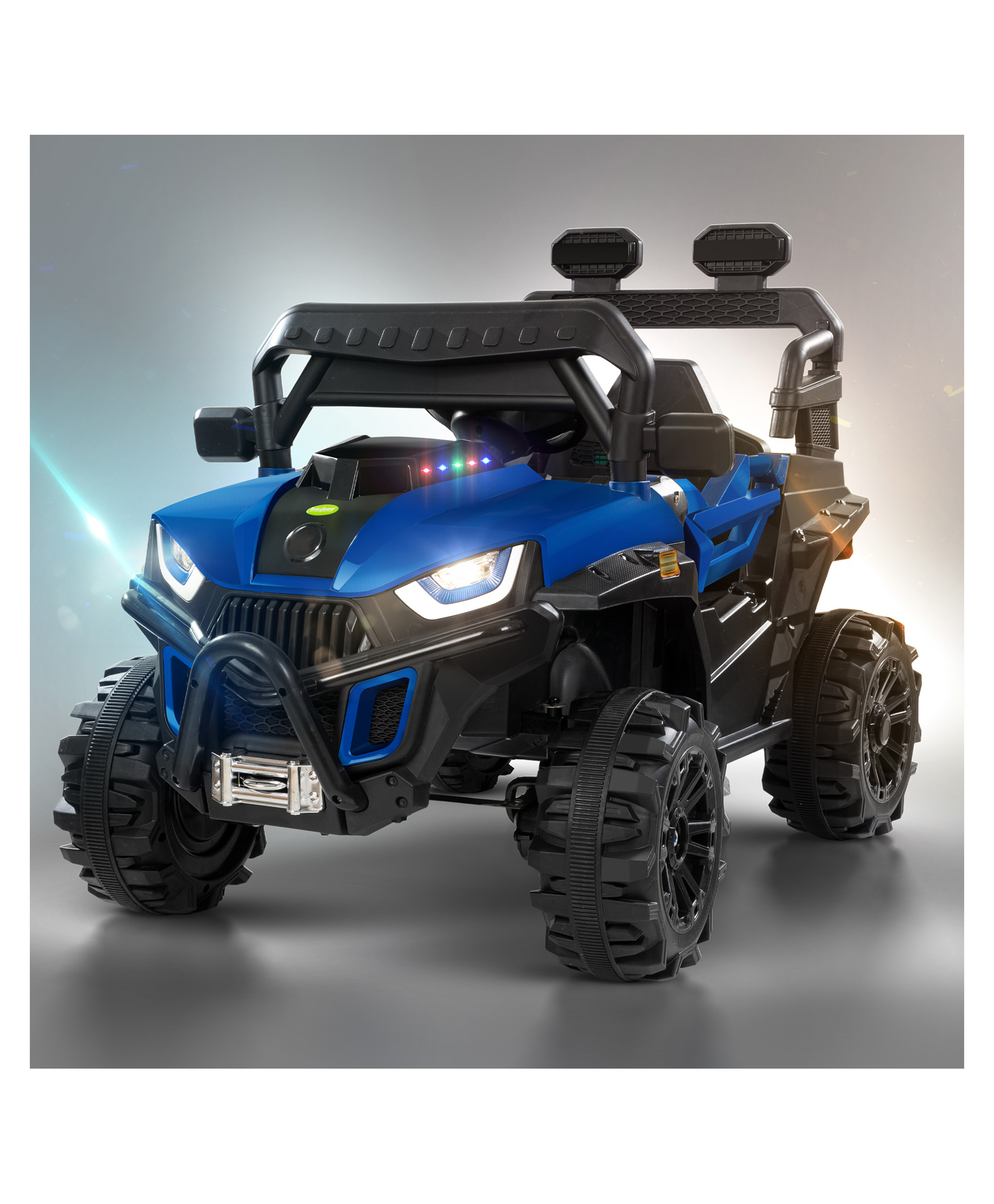 Baybee Roger Electric Rechargeable Battery Operated Jeep Car for Kids with LED Light Remote Control & Music (Blue)-picture-0