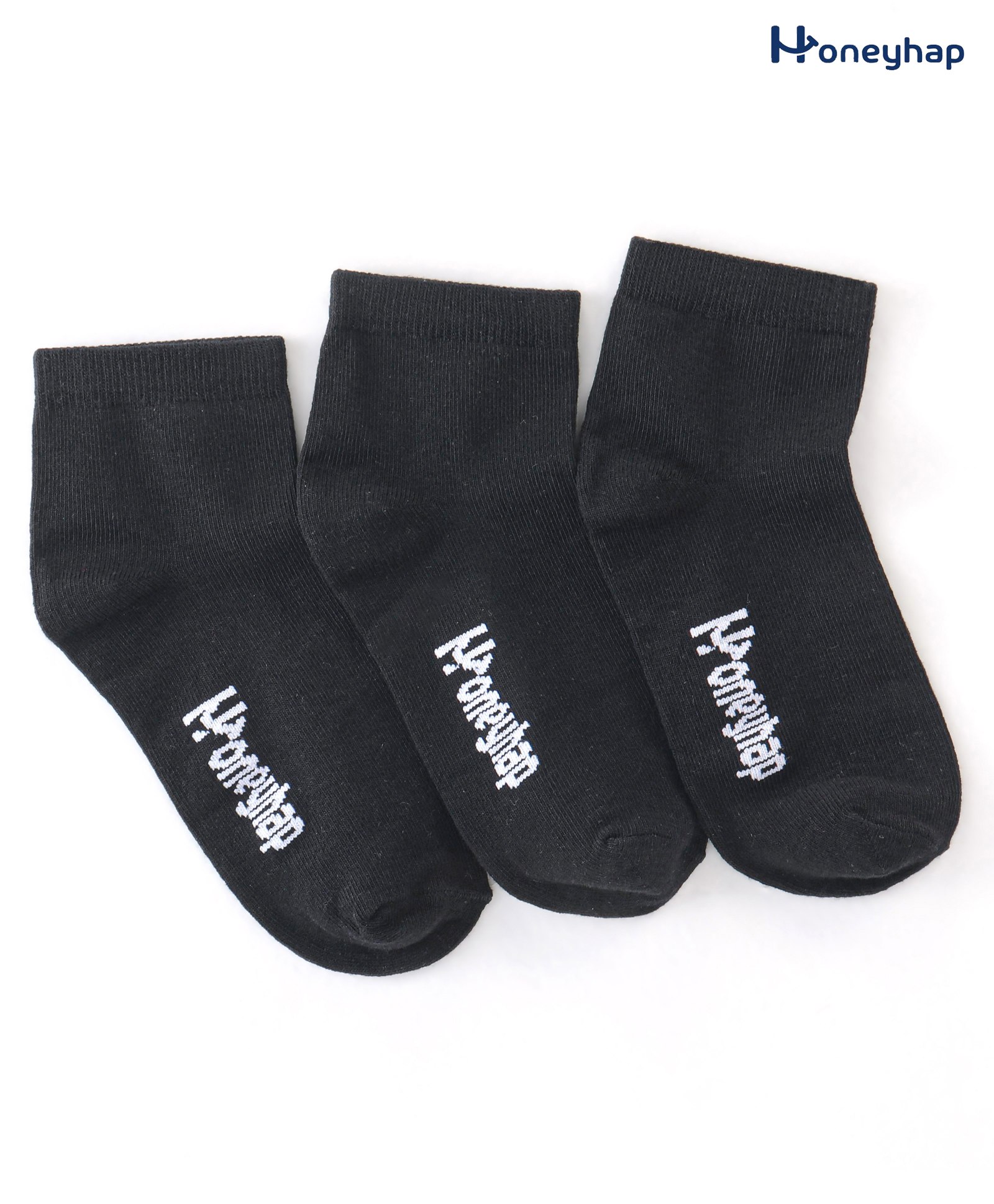 Honeyhap Premium Cotton Bamboo knit Ankle Length Socks with Bio Finish Text Design Pack of 3- Black-image-41
