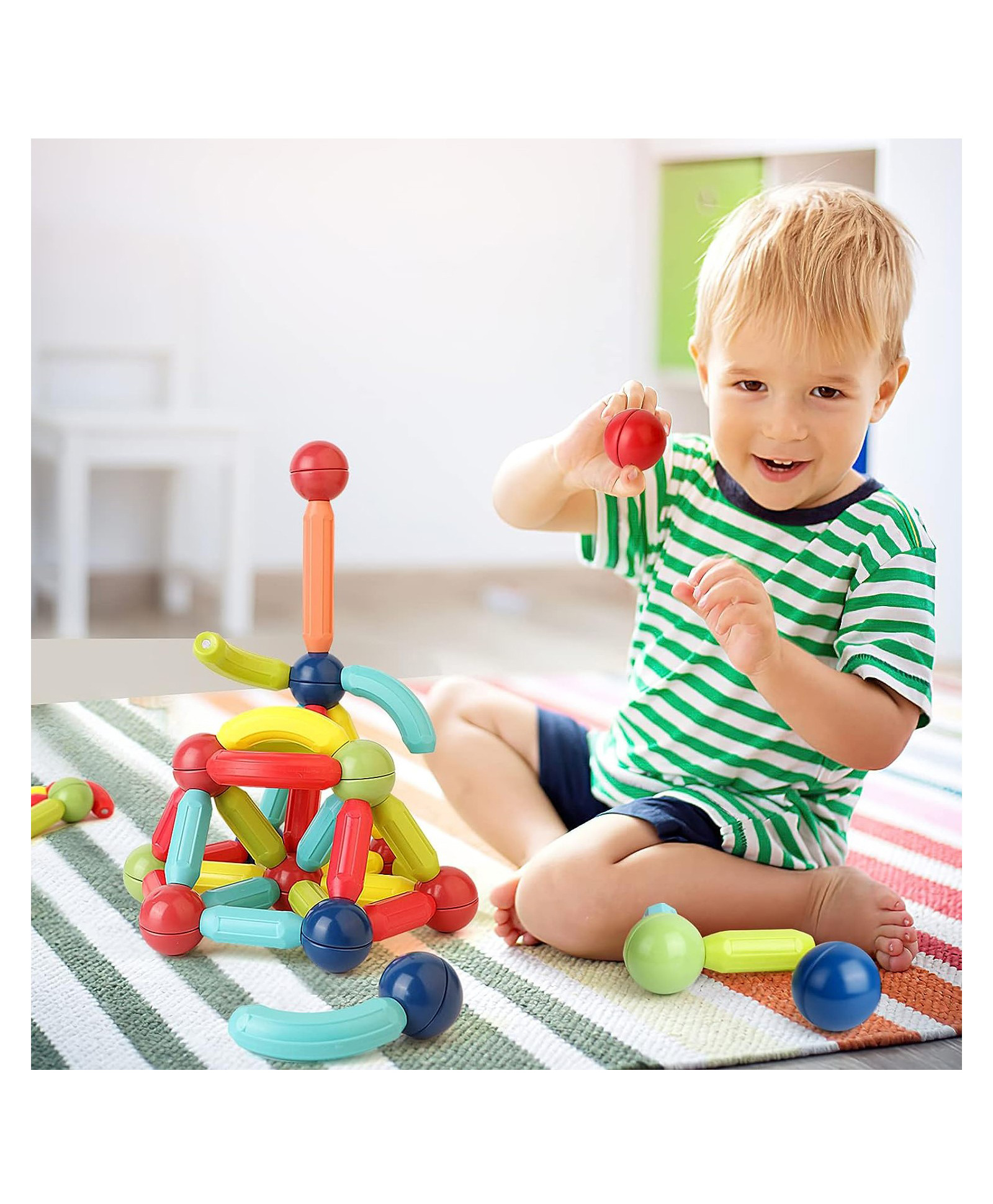 YAMAMA Magnetic Sticks Building Blocks Educational Stacking Toys With Magnetic Sticks Magnetic Balls And Magnetic Blocks For Kids  (64 Pieces  Multicolor)-image-39