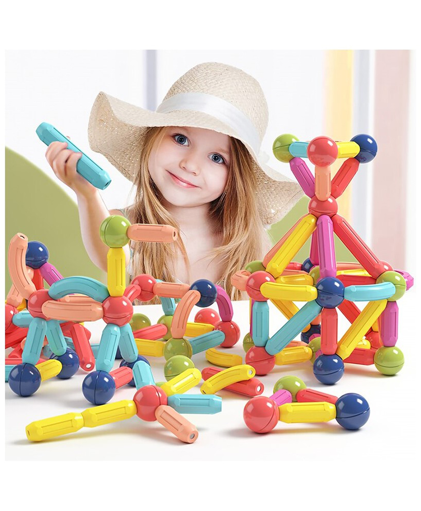 YAMAMA Magnetic Sticks Building Blocks Educational Stacking Toys With Magnetic Sticks Magnetic Balls And Magnetic Blocks For Kids  (128 Pieces  Multicolor)-image-40
